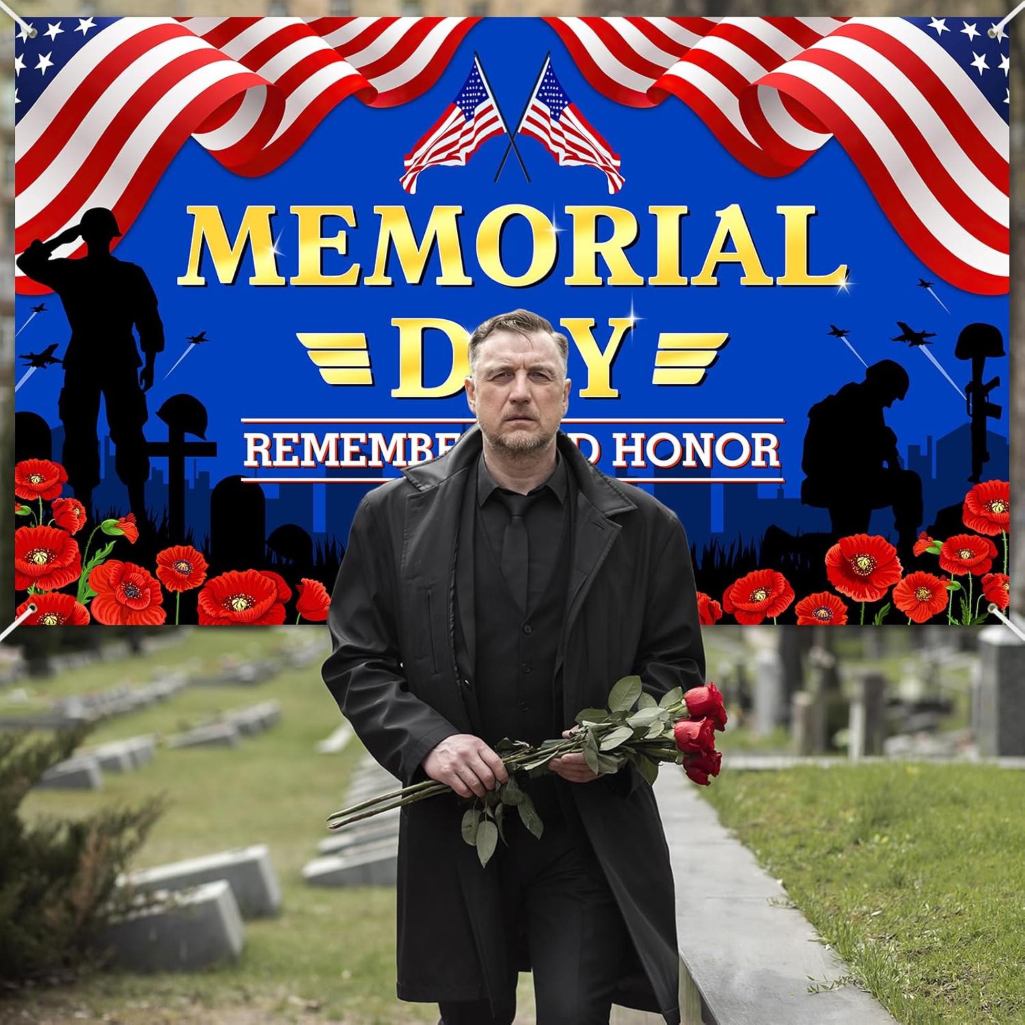 Memorial Day Banner, Remember Honor Patriotic Photography Backdrop, American Soldier Party Decorations