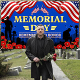 Memorial Day Banner, Remember Honor Patriotic Photography Backdrop, American Soldier Party Decorations