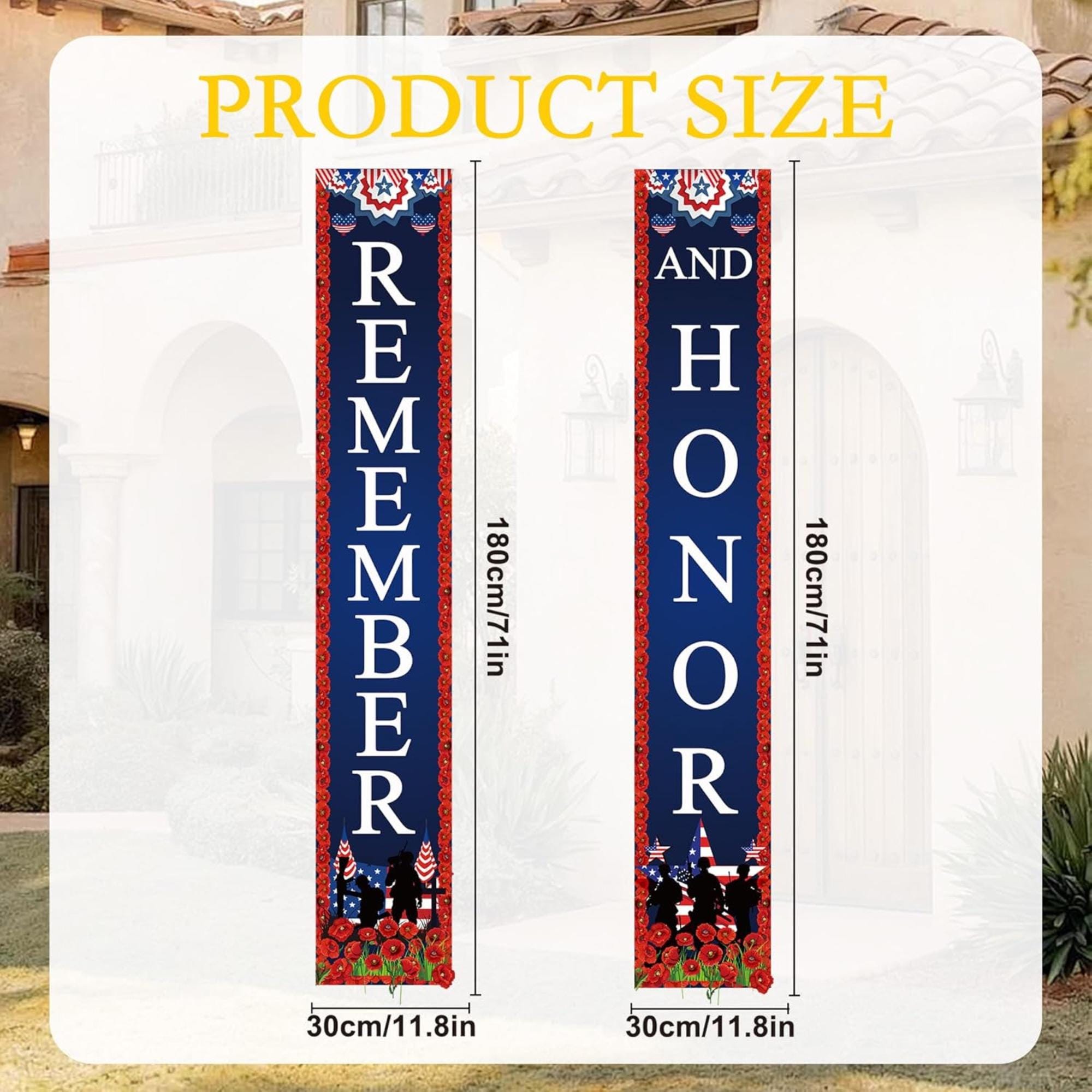 Remember Honor Memorial Day Porch Banners, Patriotic Poppies Door Signs