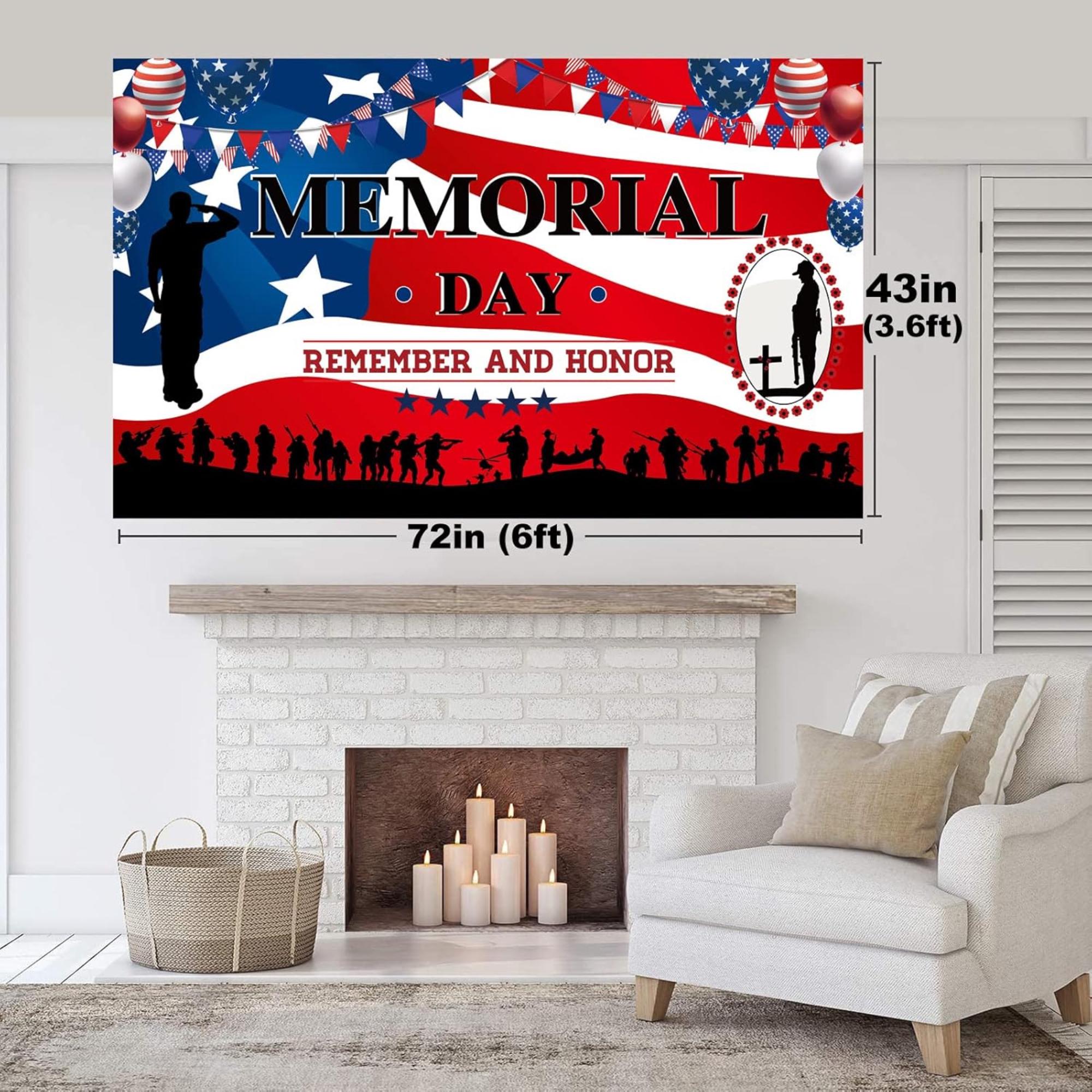 Patriotic Memorial Day Banner: Remember and Honor USA Wall Decor