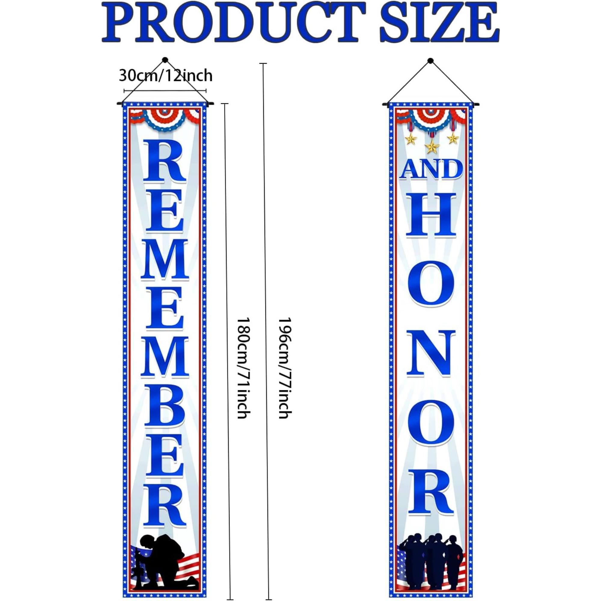 Patriotic Porch Banner: Remember and Honor Memorial Day, 4th of July, Veterans Day Sign