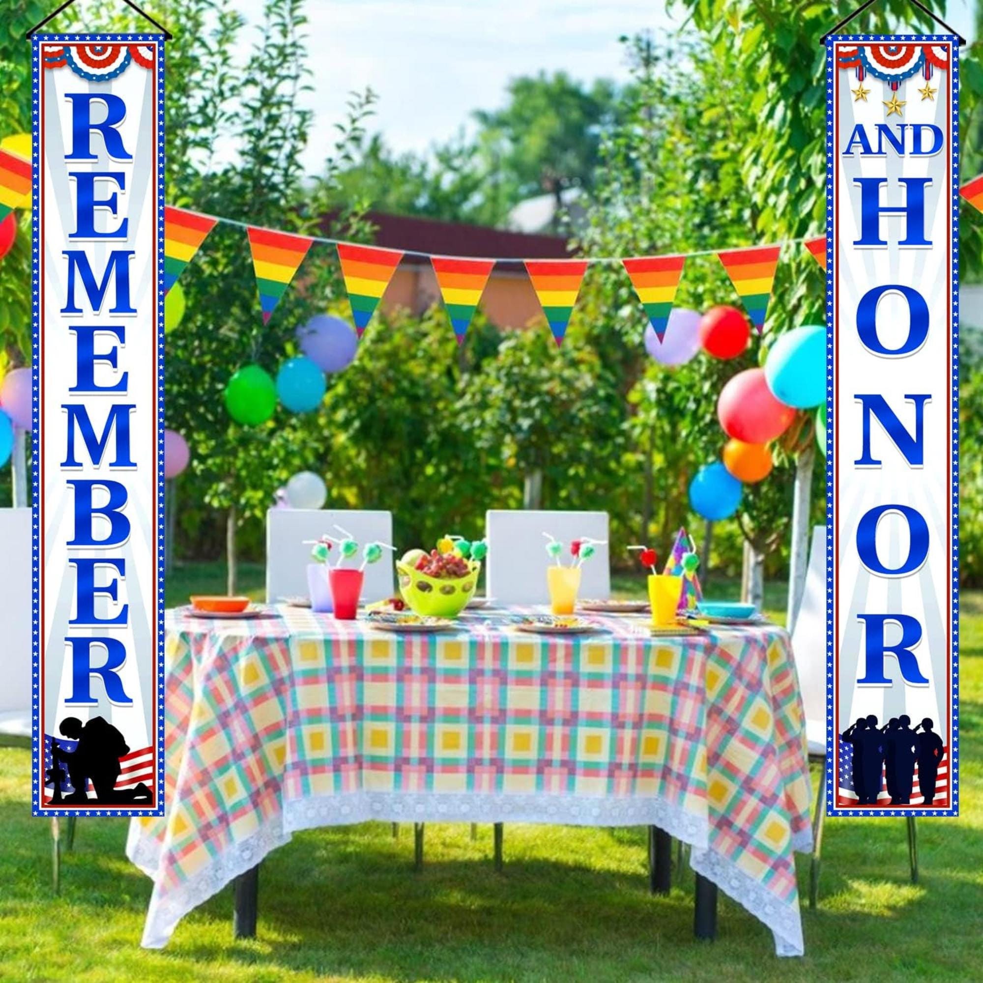 Patriotic Porch Banner: Remember and Honor Memorial Day, 4th of July, Veterans Day Sign
