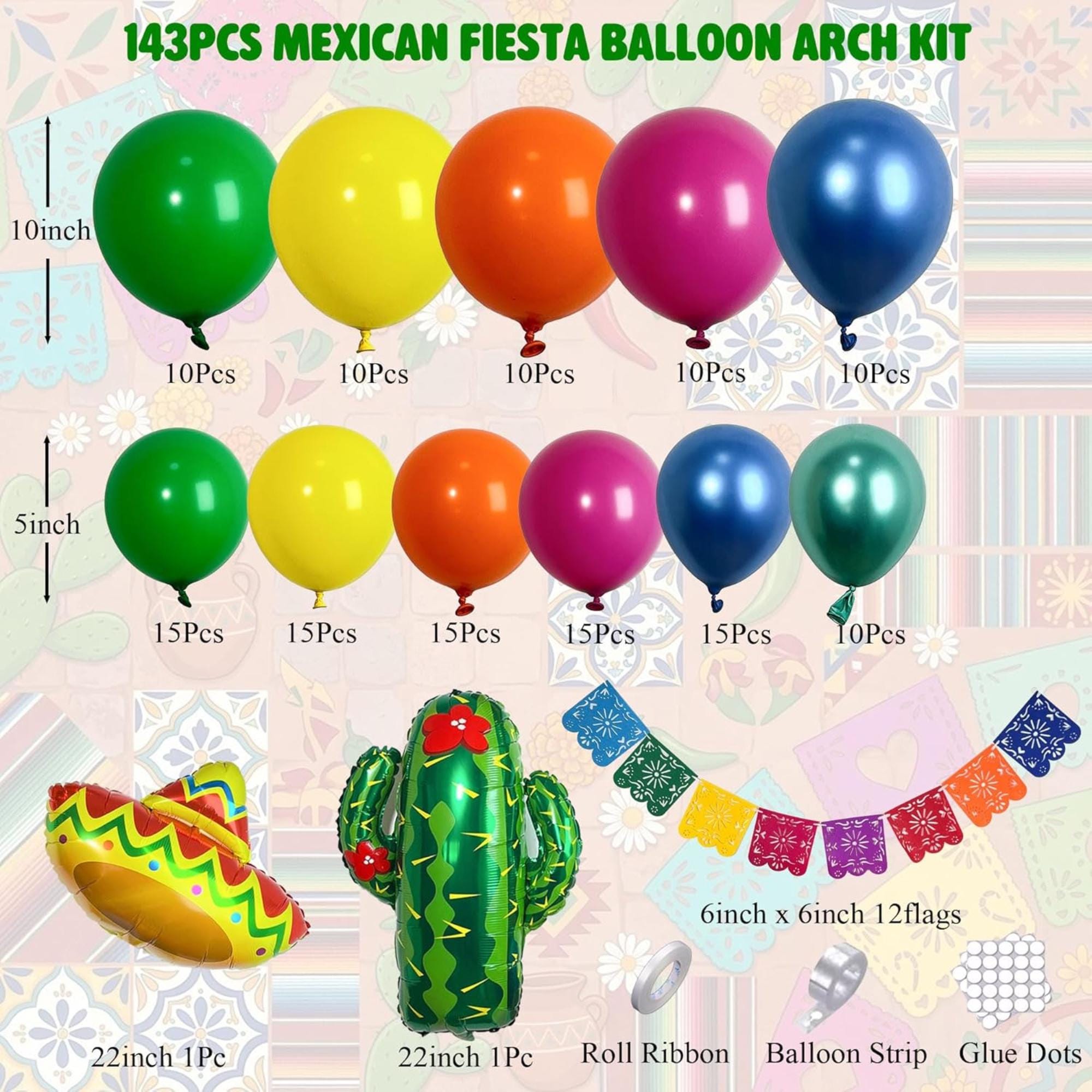 Fiesta Balloon Arch Kit Cactus Sombrero Banner Cinco De Mayo Party Decor