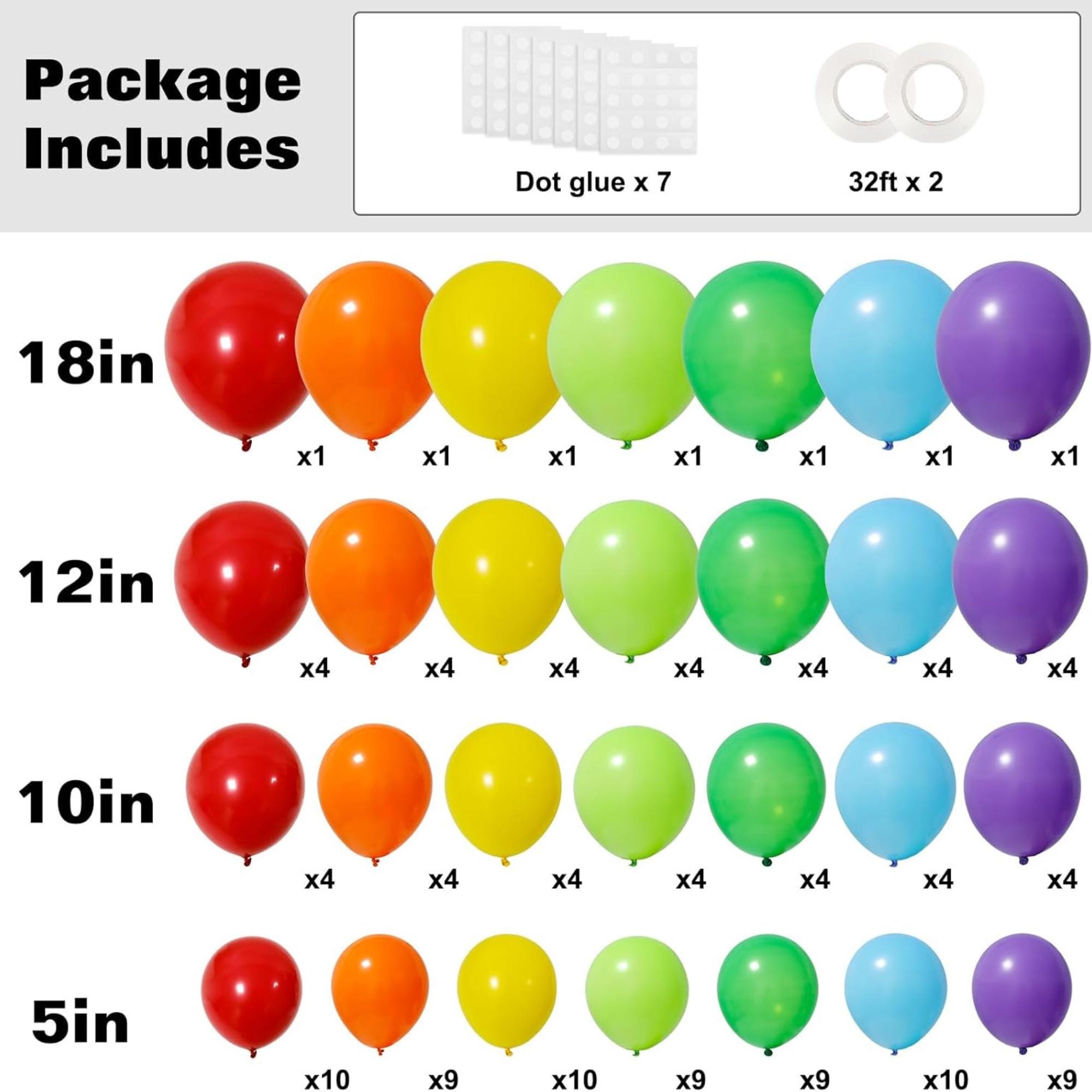 129Pcs Rainbow Balloon Arch Kit Mixed Sizes Birthday Party Garland Decor Set