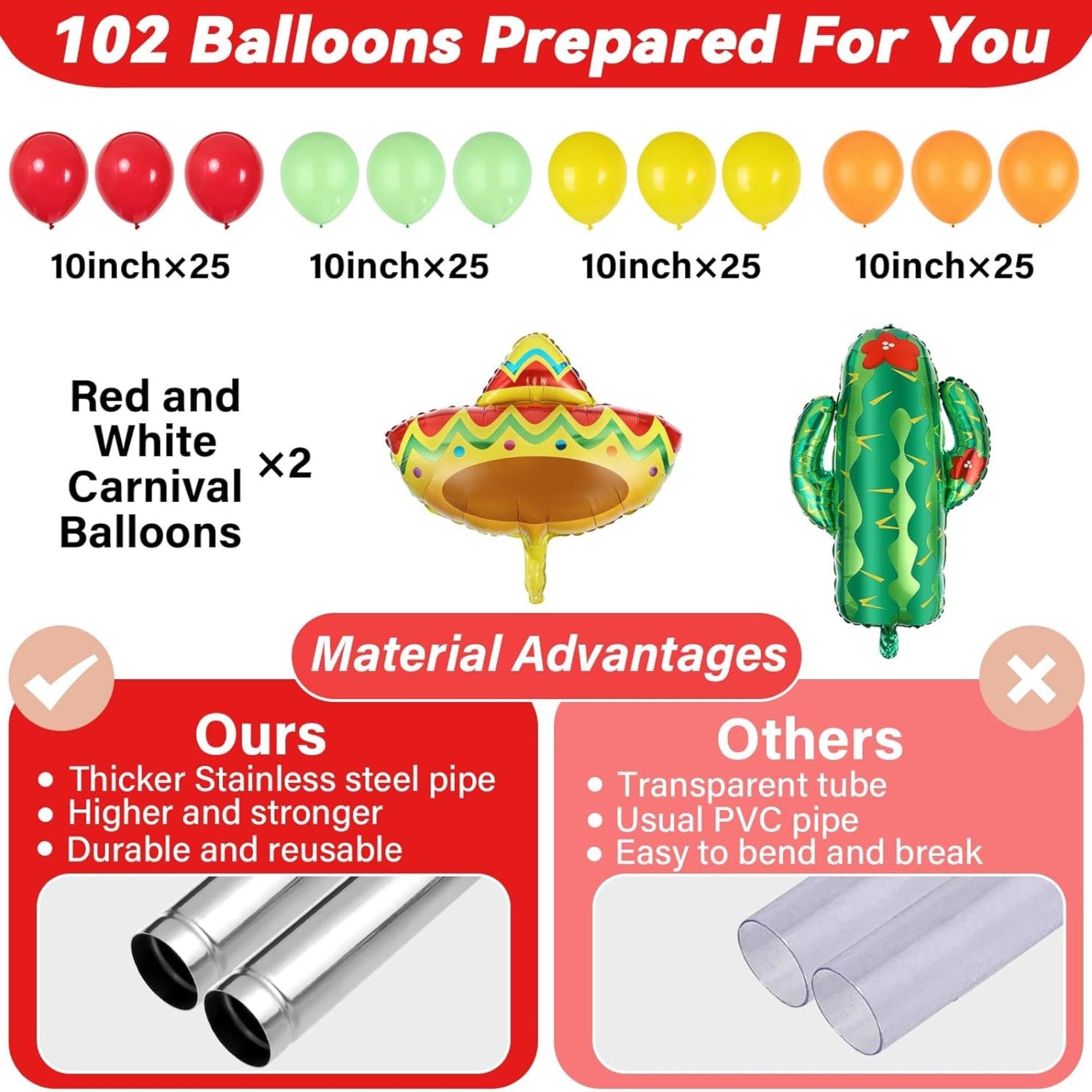 2 Set Fiesta Balloon Column Stand Kit 102 Balloons Cactus Sombrero Party
