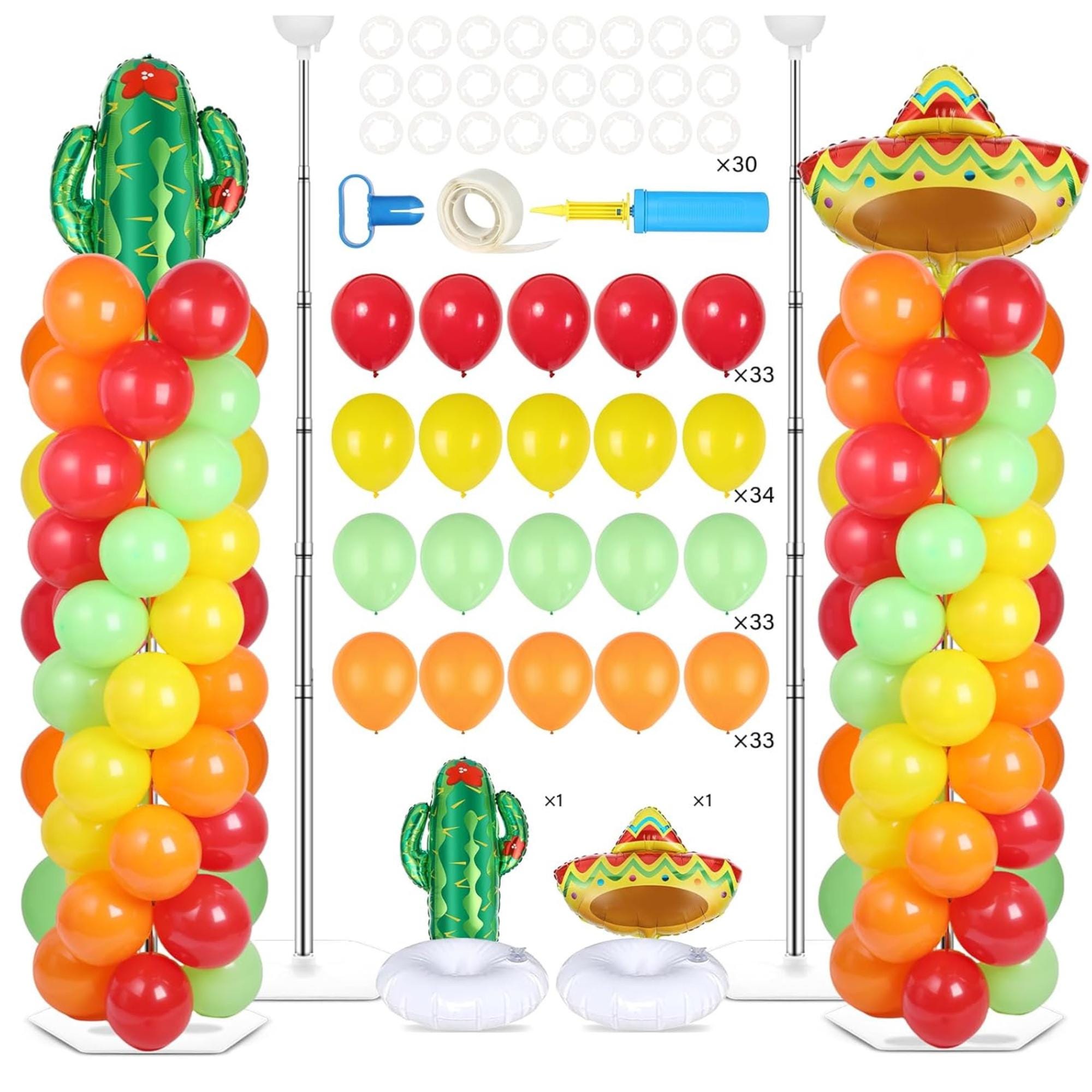 2 Set Fiesta Balloon Column Stand Kit 102 Balloons Cactus Sombrero Party