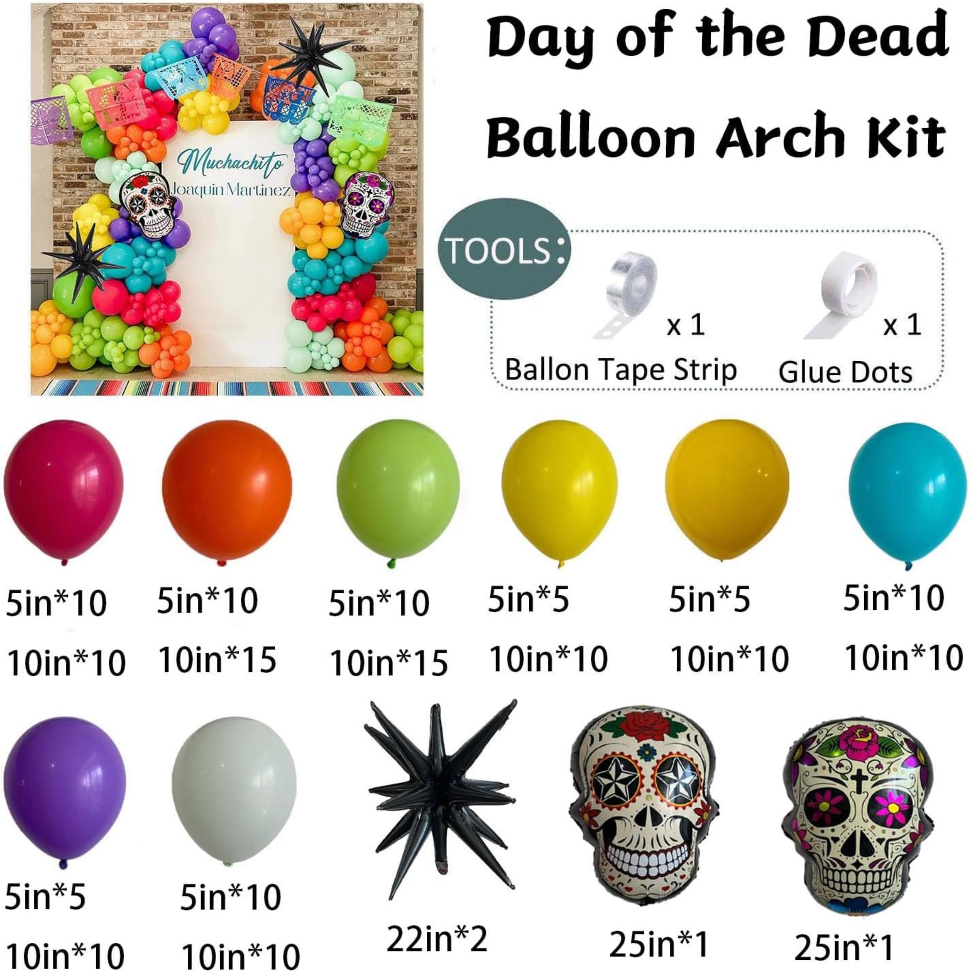 161Pcs Day of the Dead Balloon Arch Kit Sugar Skull Halloween Party Decor Set