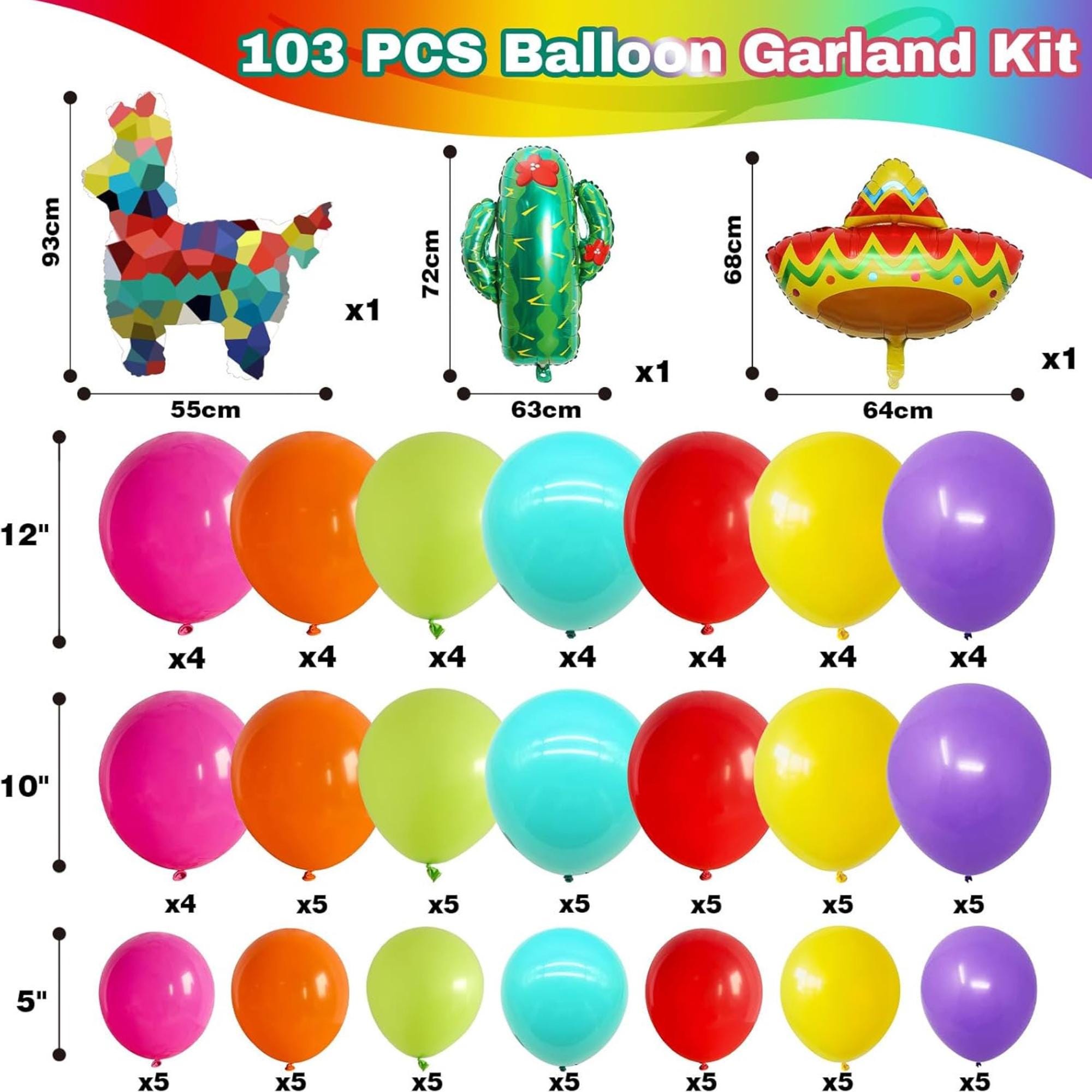 Fiesta Balloon Arch Kit Cactus Llama Loteria Cinco De Mayo Party Decor Set