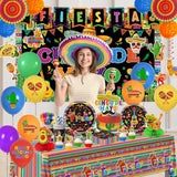 203Pcs Cinco De Mayo Party Decorations Set Backdrop Tableware Balloon Kit
