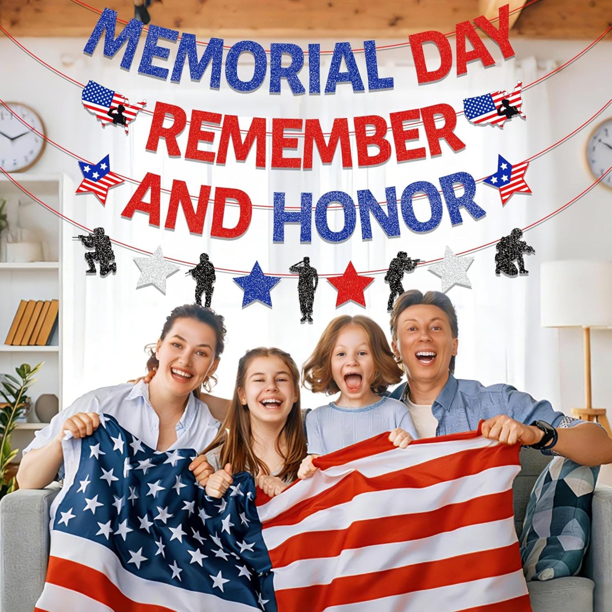 Memorial Day Glitter Banner: Remember and Honor Patriotic Garland