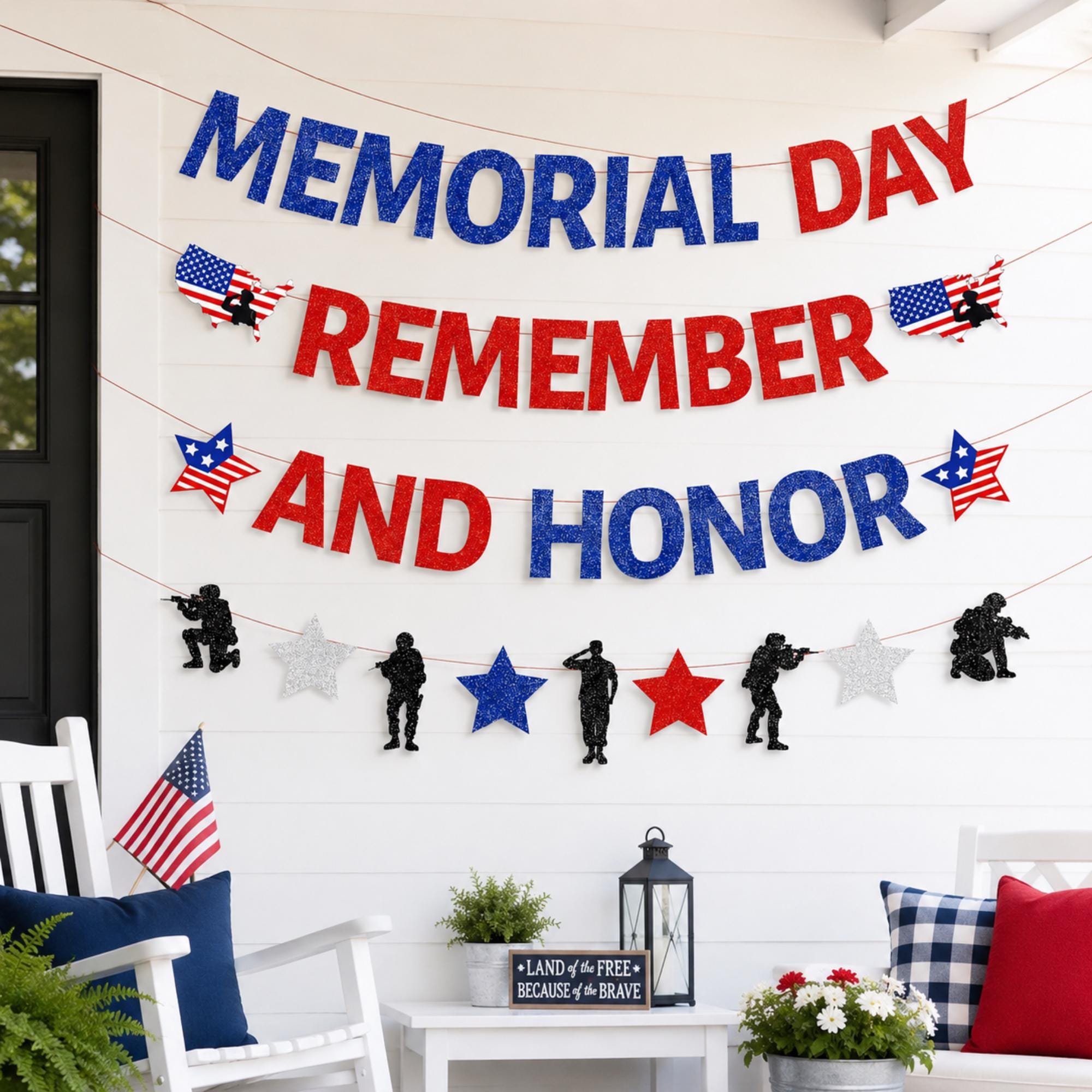 Memorial Day Glitter Banner: Remember and Honor Patriotic Garland