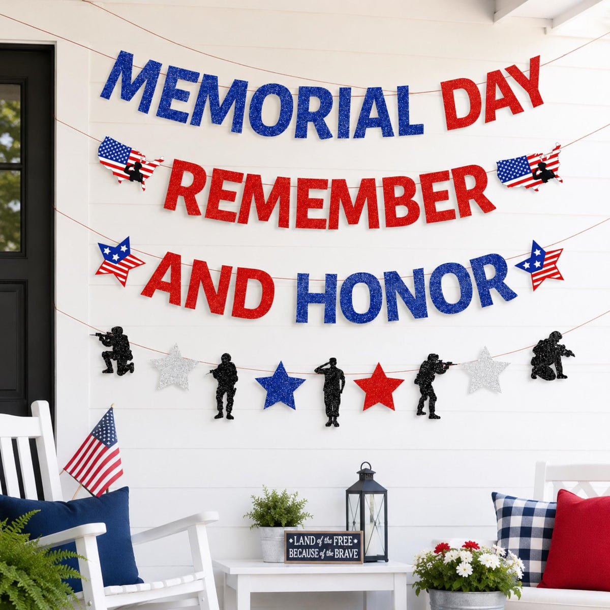 Memorial Day Glitter Banner: Remember and Honor Patriotic Garland