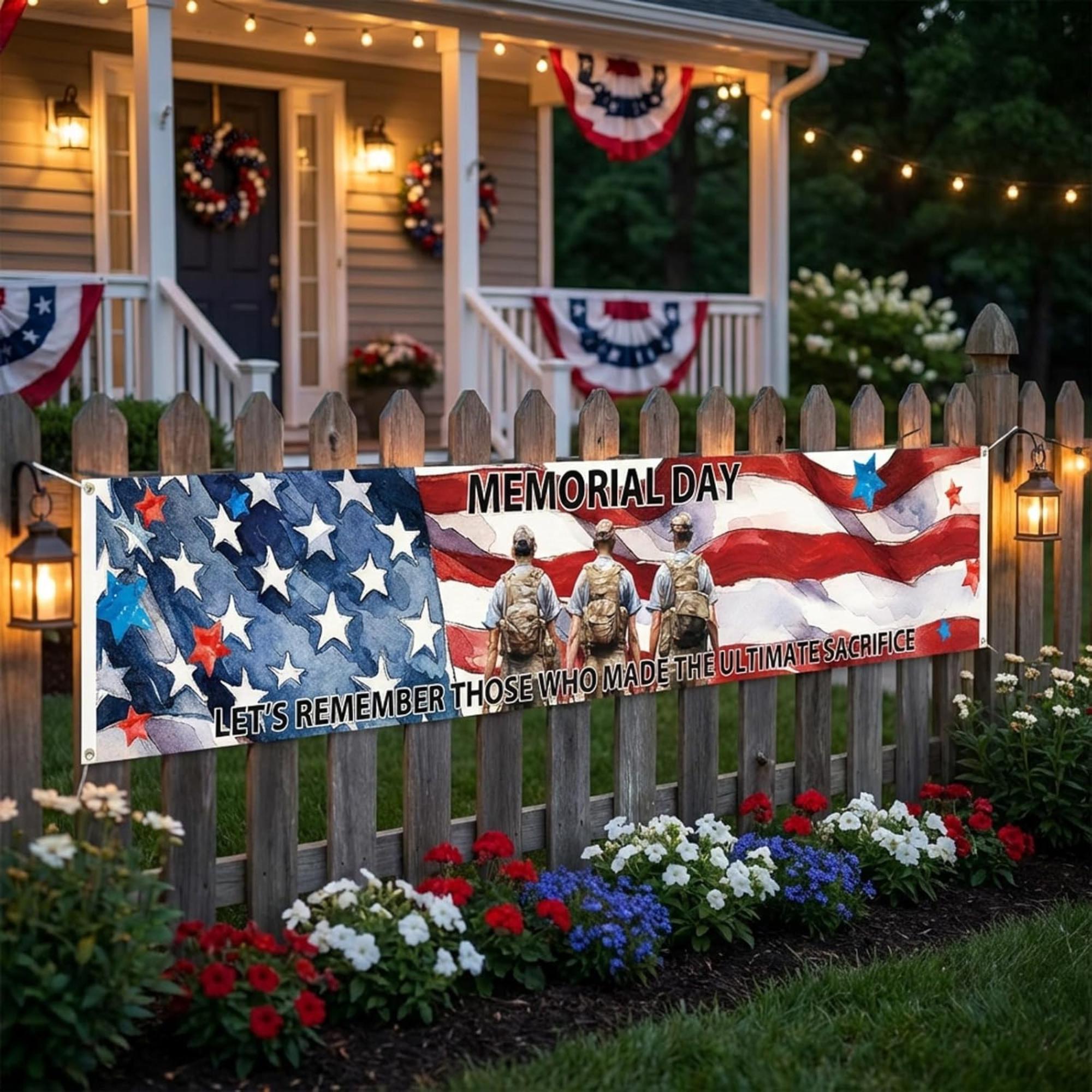 Patriotic Memorial Day Banner: Stars and Stripes Burlap Porch Decor