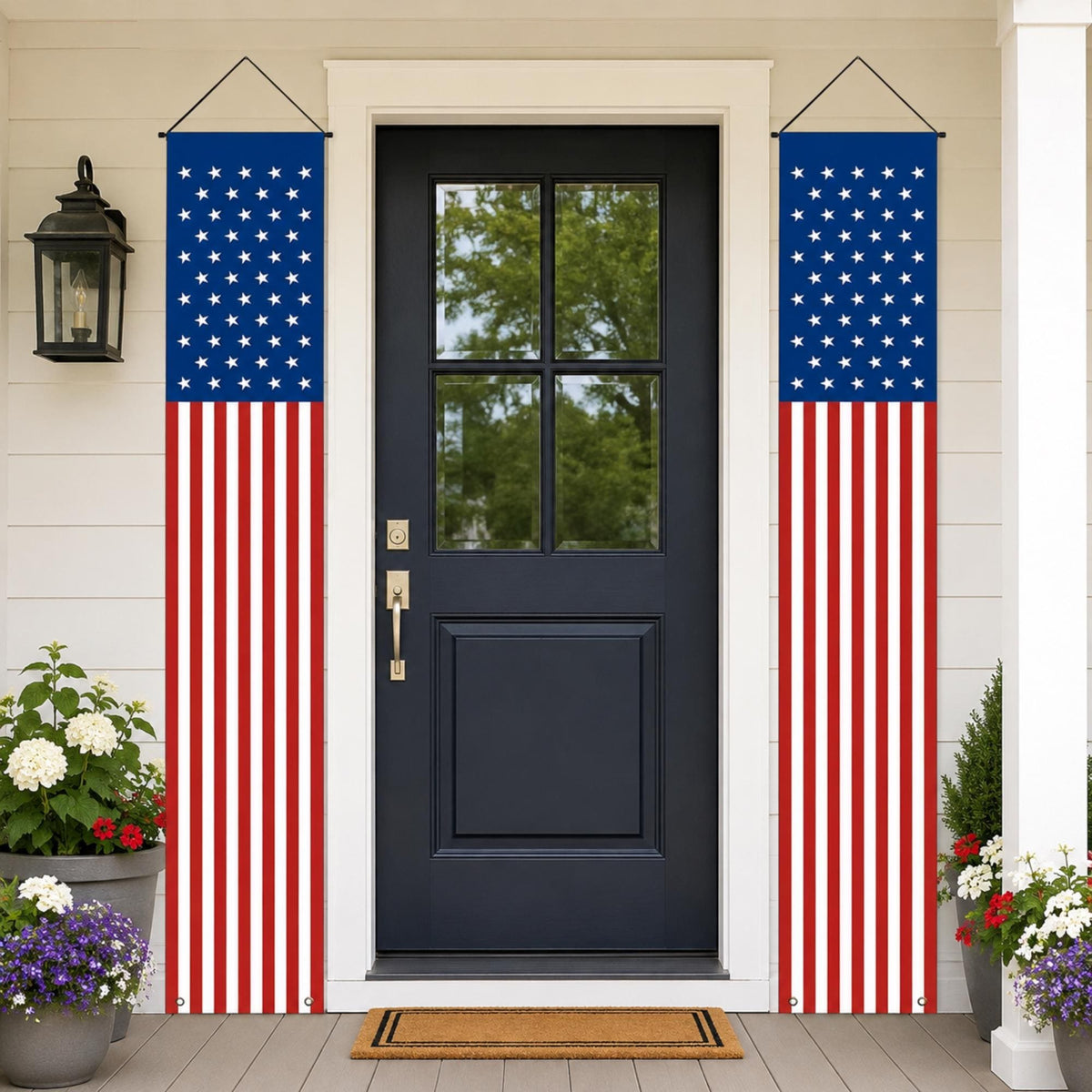 Patriotic American Flag Door Banner: Memorial Day, 4th July Porch Decor