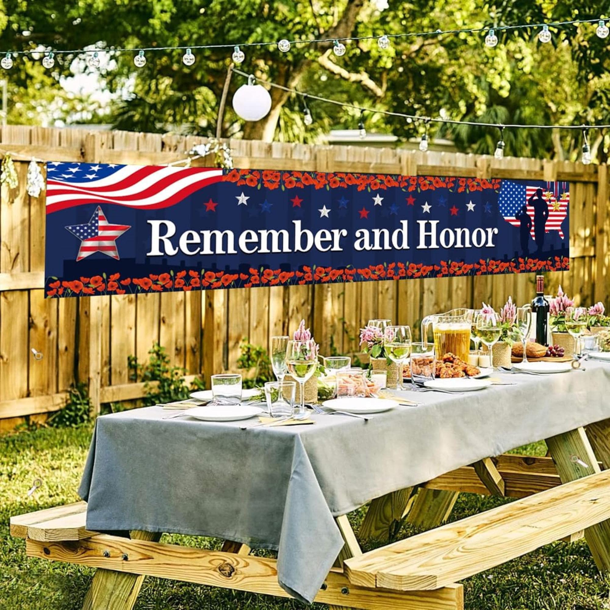 Patriotic Memorial Day Banner: Remember and Honor Veterans, Red White Blue Outdoor Decor