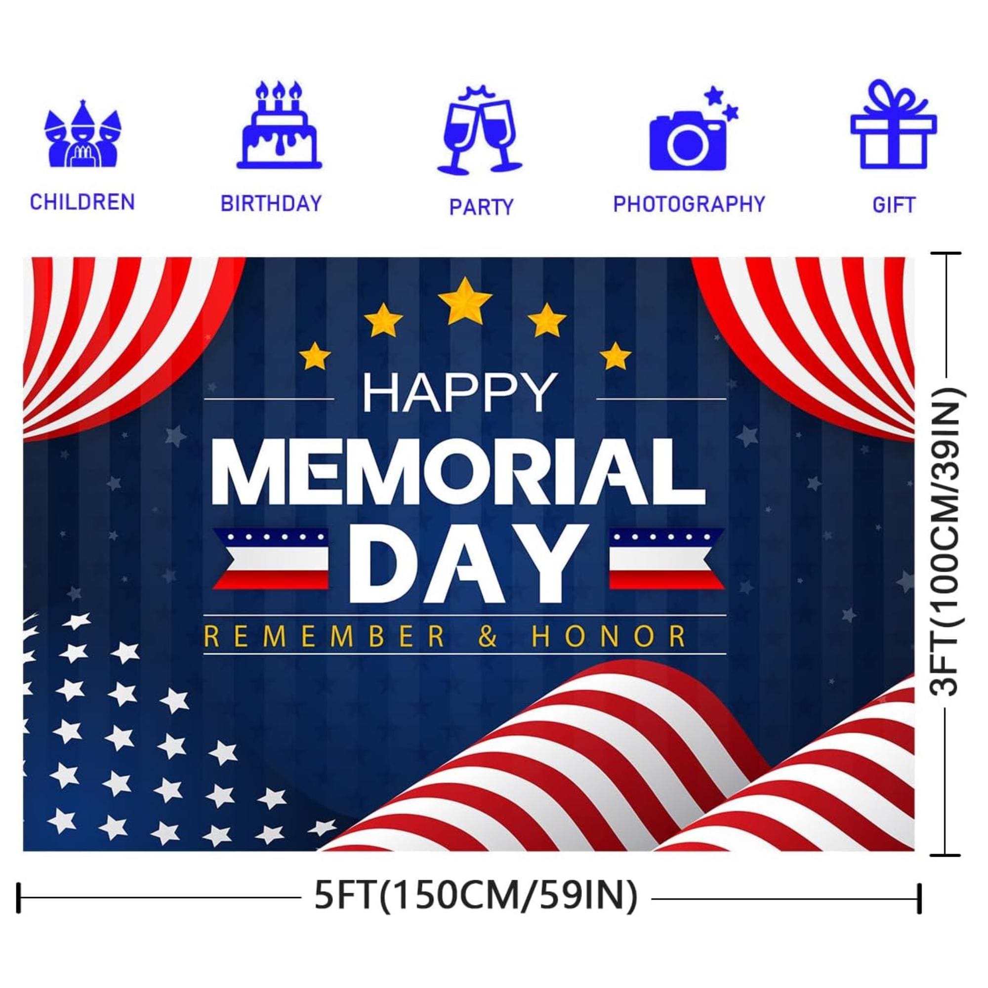 Patriotic Memorial Day Backdrop Banner: Remember Honor Soldier Photography Background Party Decor