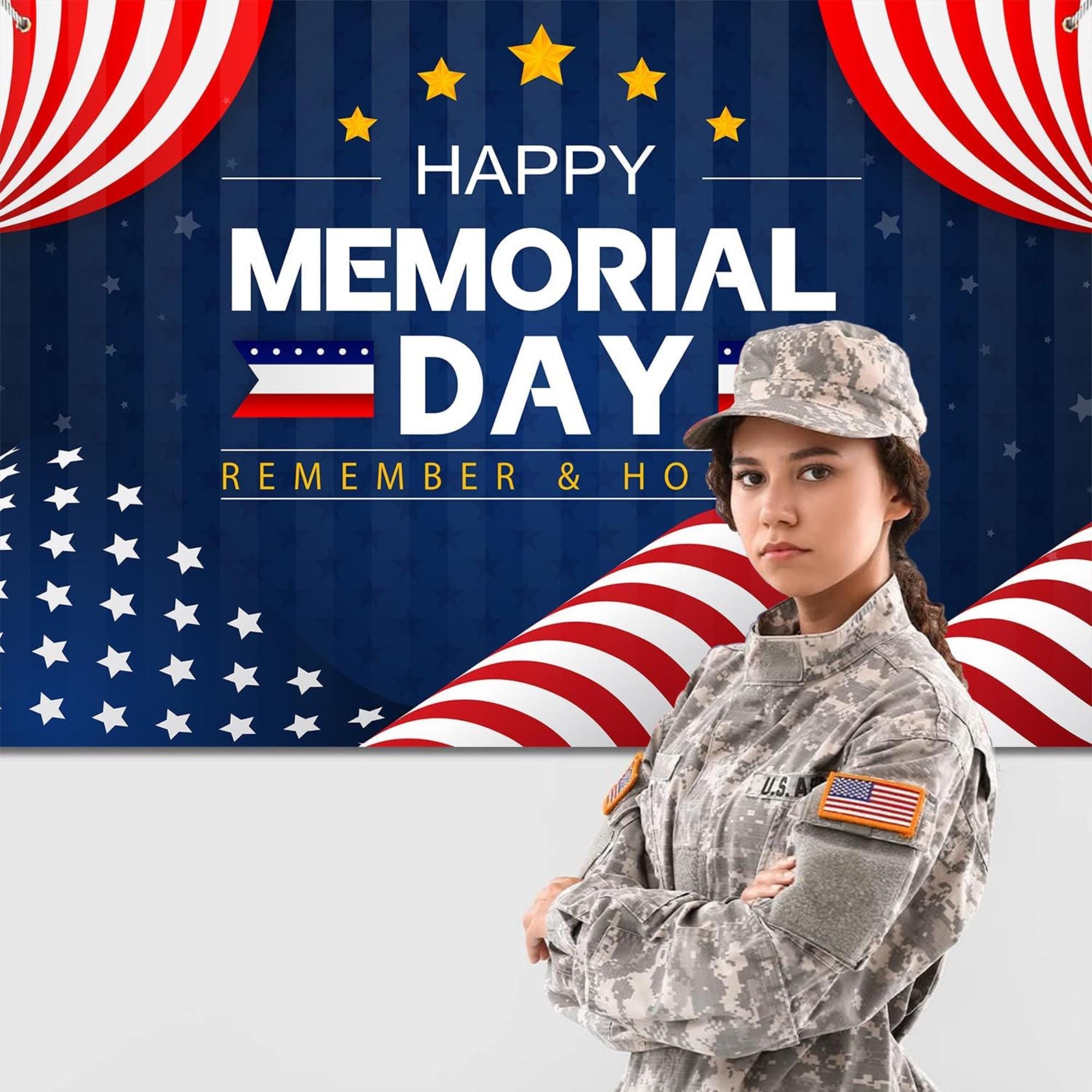 Patriotic Memorial Day Backdrop Banner: Remember Honor Soldier Photography Background Party Decor