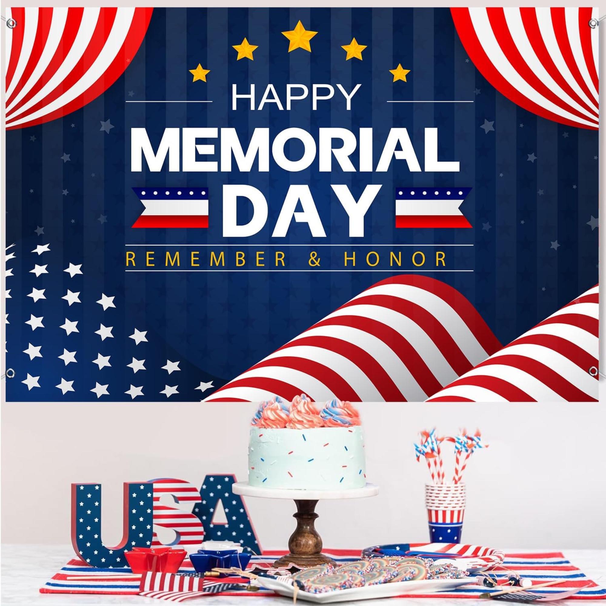 Patriotic Memorial Day Backdrop Banner: Remember Honor Soldier Photography Background Party Decor
