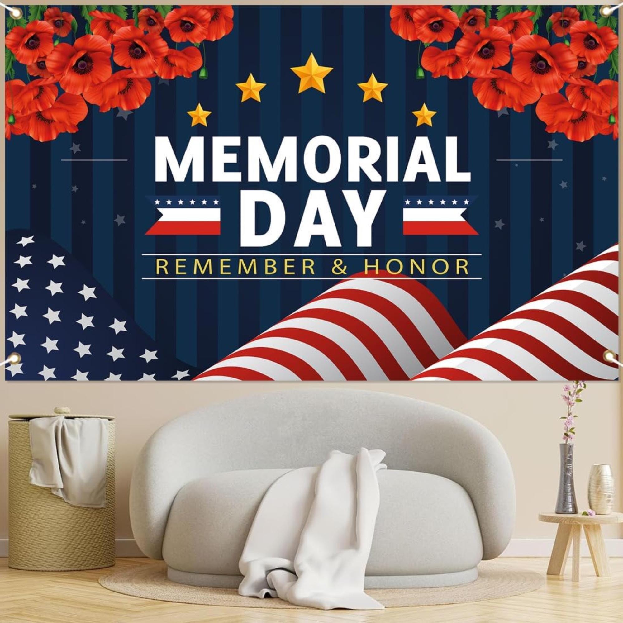 Memorial Day Remember Honor Banner: Patriotic Photography Backdrop, 4th July Party Decor