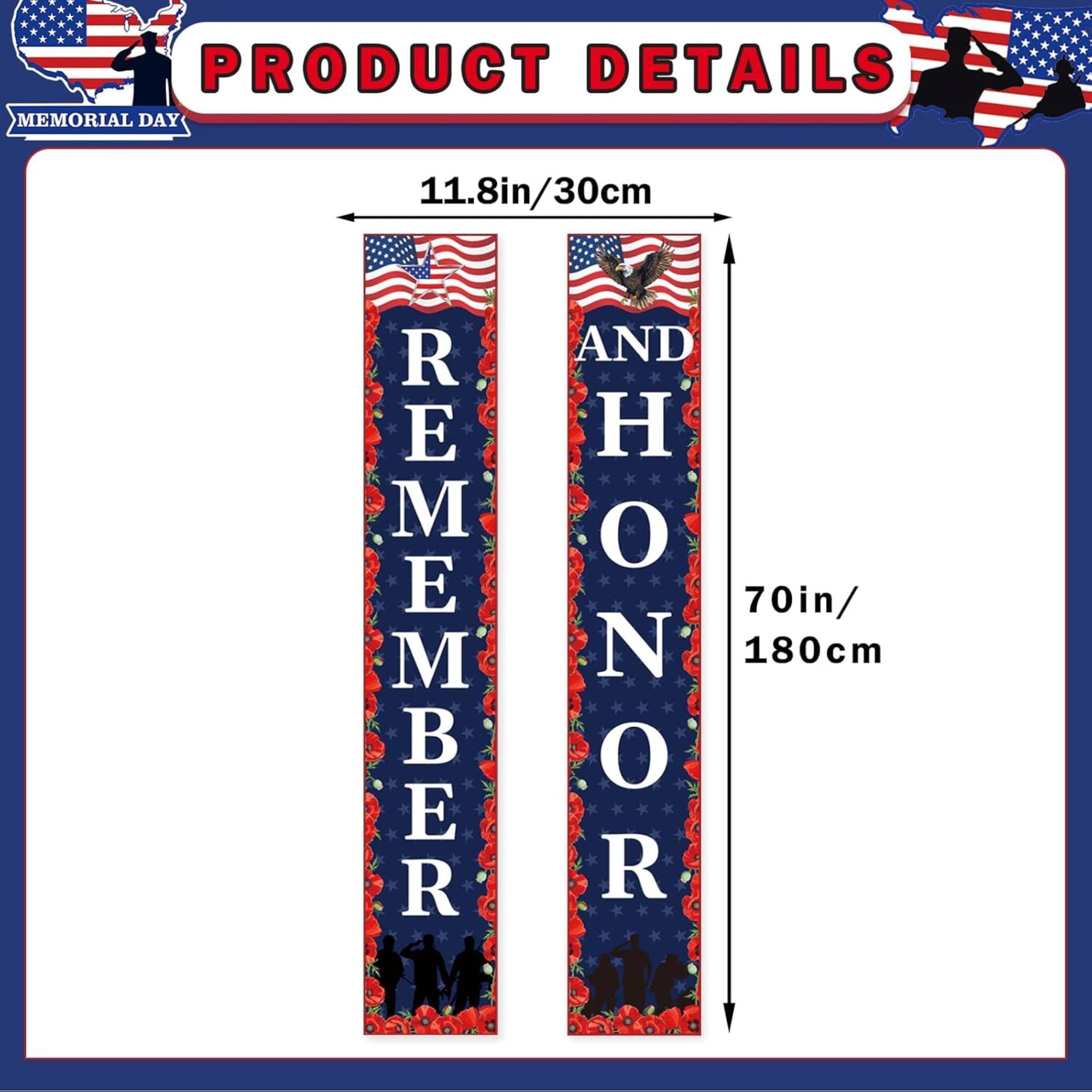 Patriotic Porch Banner: Red White Blue Remember Honor Decorations