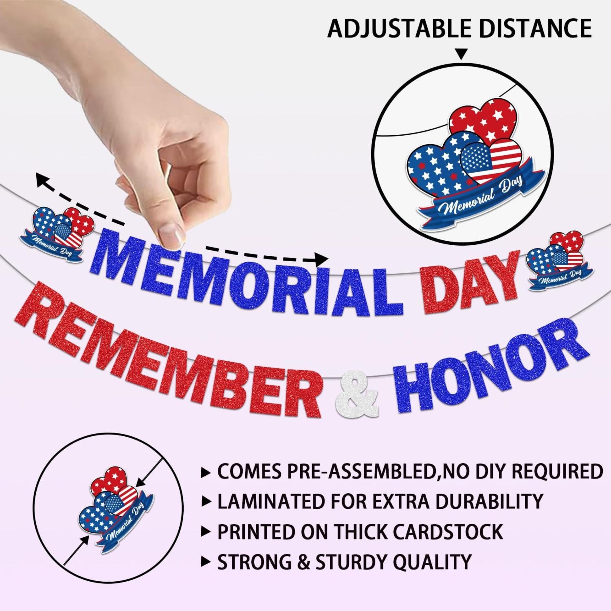 Glitter Memorial Day Banner: Remember & Honor Patriotic Garland
