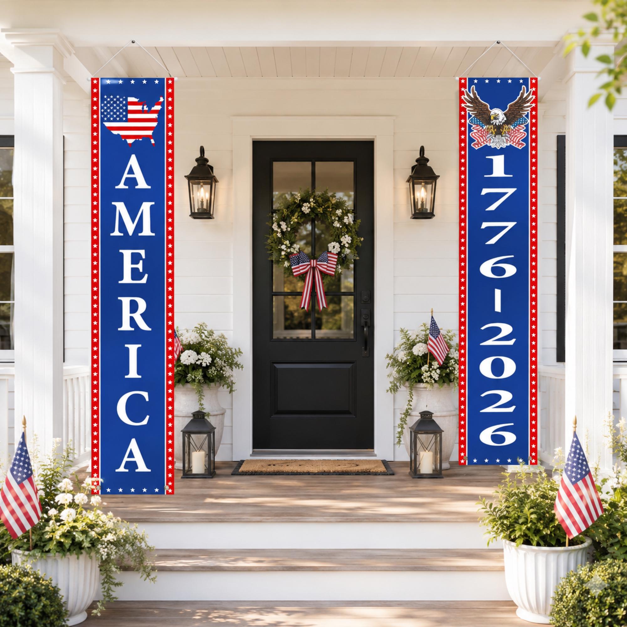 Patriotic Porch Banners: USA 250th Anniversary 1776-2026 Decorations