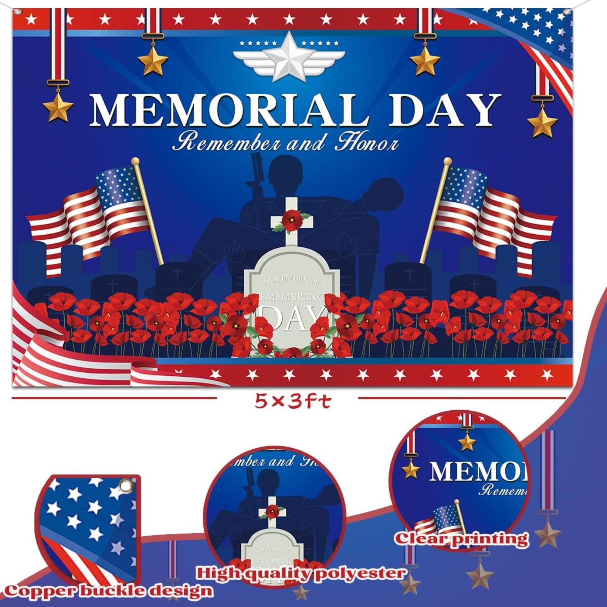 Veterans Day Photography Backdrop Memorial Day Banner Remember And Honor Patriotic Party Wall Decor