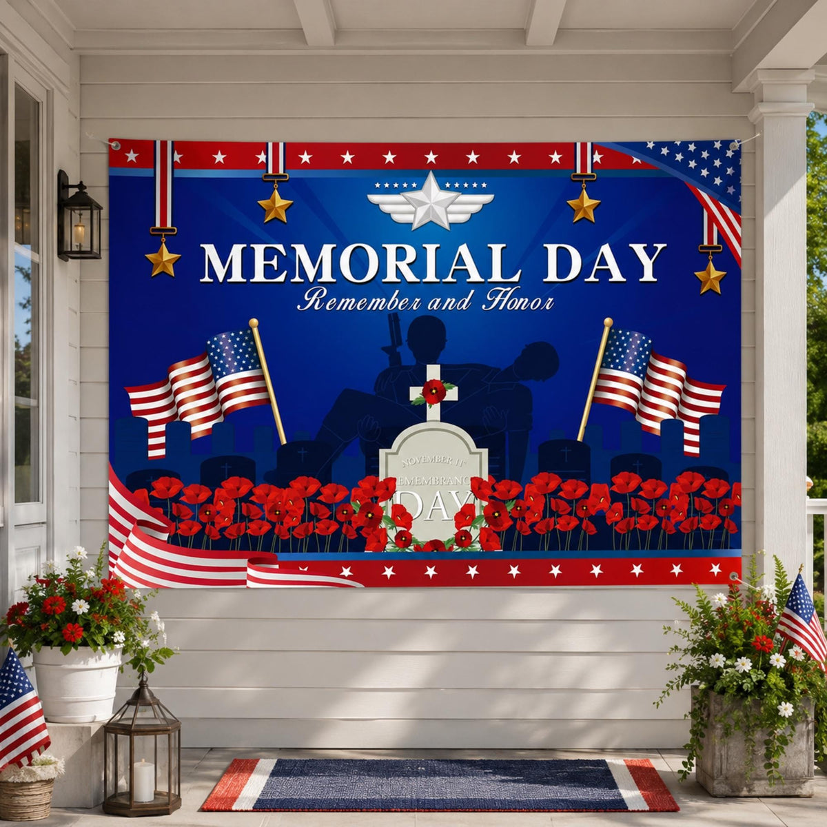 Veterans Day Photography Backdrop Memorial Day Banner Remember And Honor Patriotic Party Wall Decor