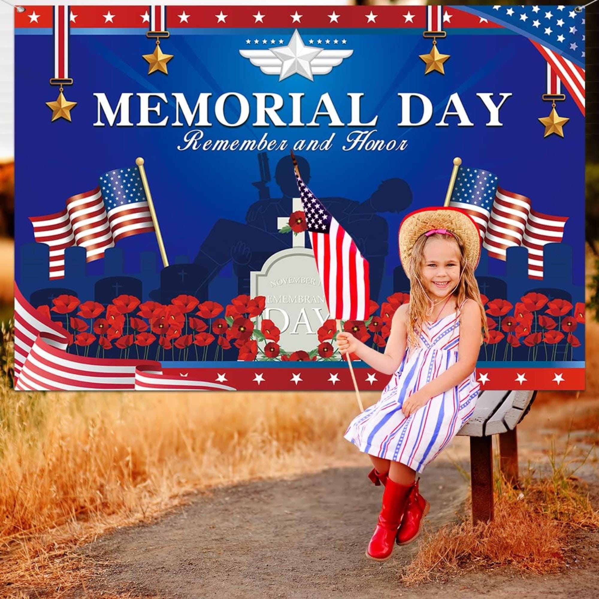 Veterans Day Photography Backdrop Memorial Day Banner Remember And Honor Patriotic Party Wall Decor