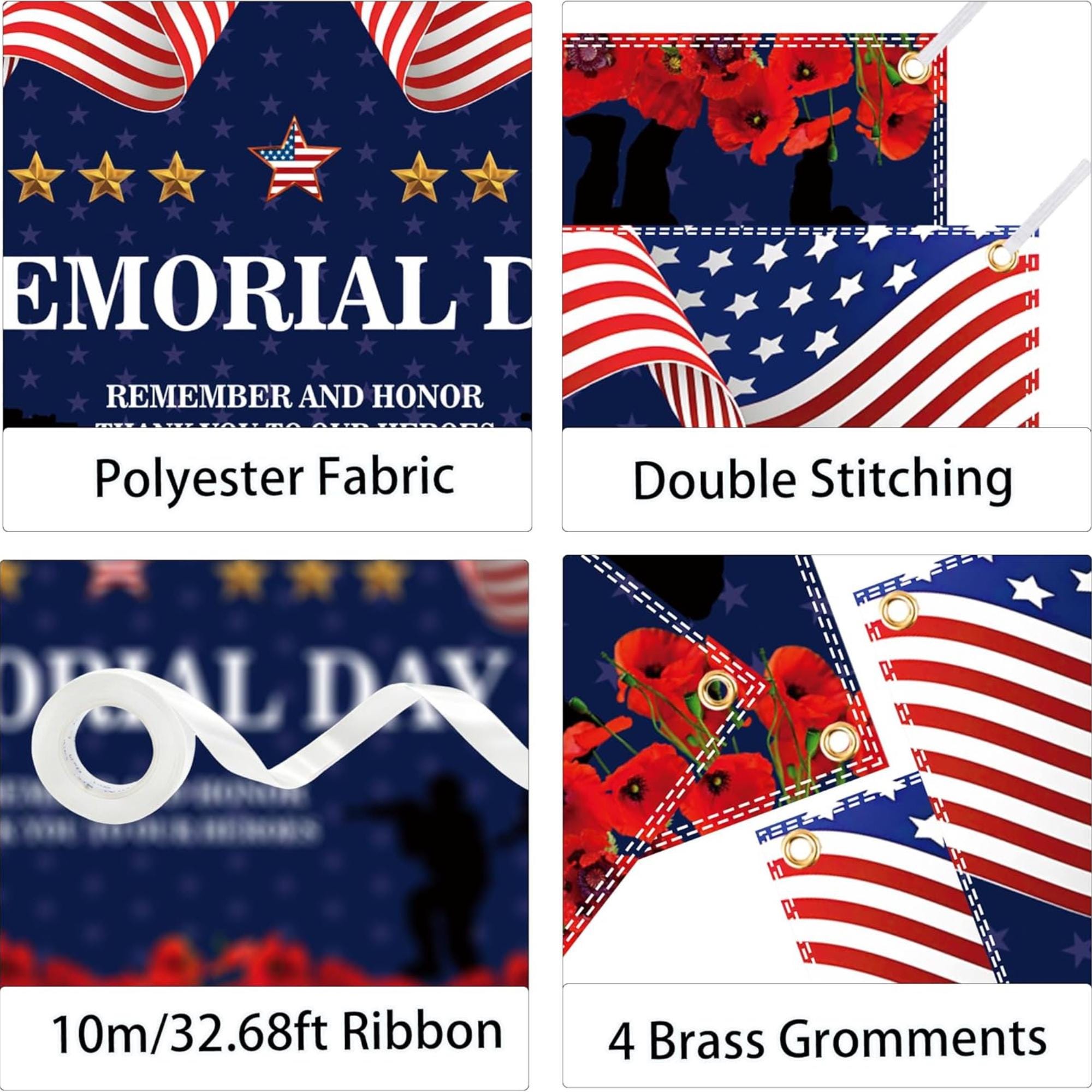 Memorial Day Patriotic Backdrop Banner Remember And Honor Photography Decoration Indoor Outdoor Party Decor