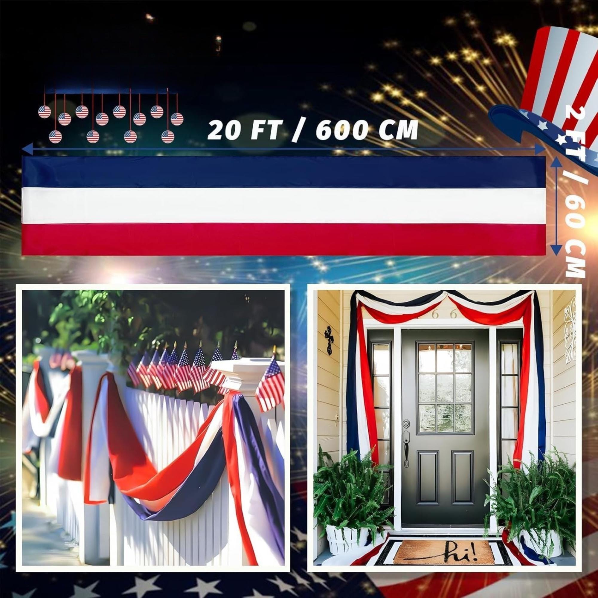 Red White Blue Patriotic Bunting Flags: 4th of July Outdoor Banner Set
