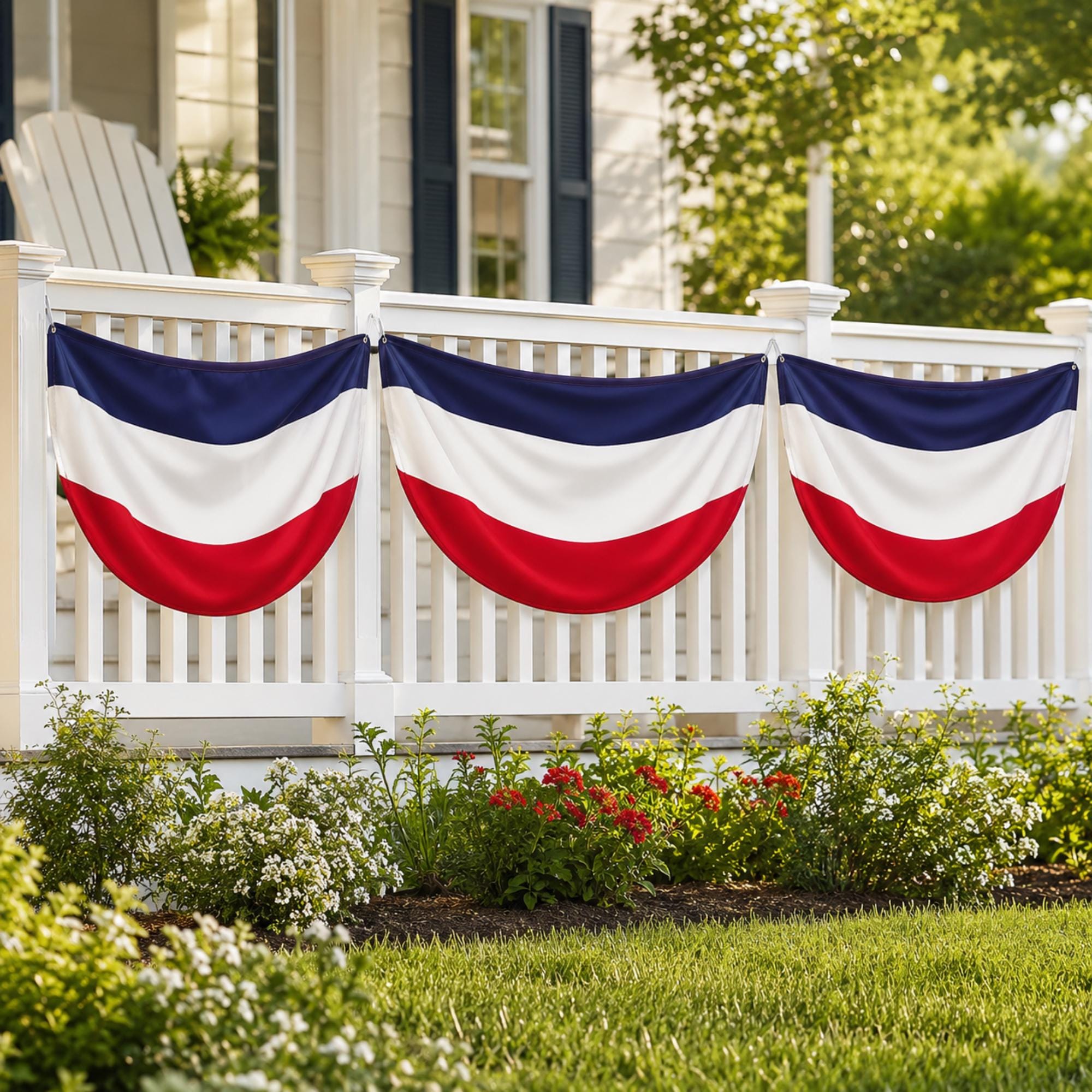 Red White Blue Patriotic Bunting Flags: 4th of July Outdoor Banner Set