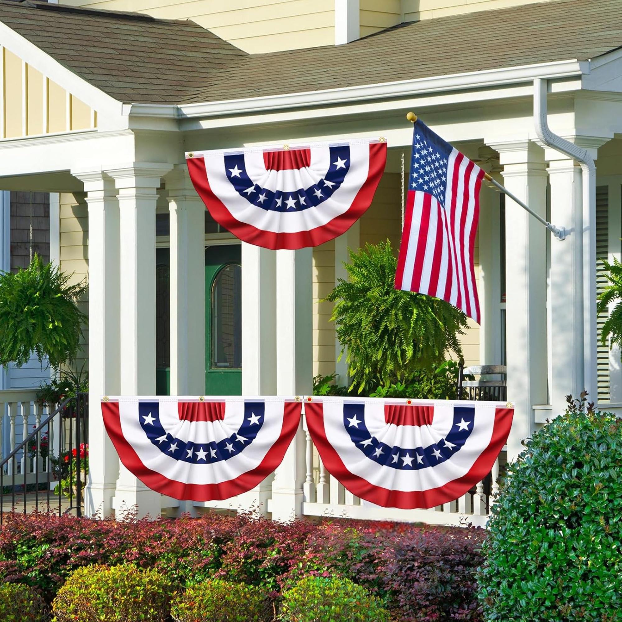 Pleated American Fan Flags: Red White Blue Patriotic Bunting for 4th July Decorations