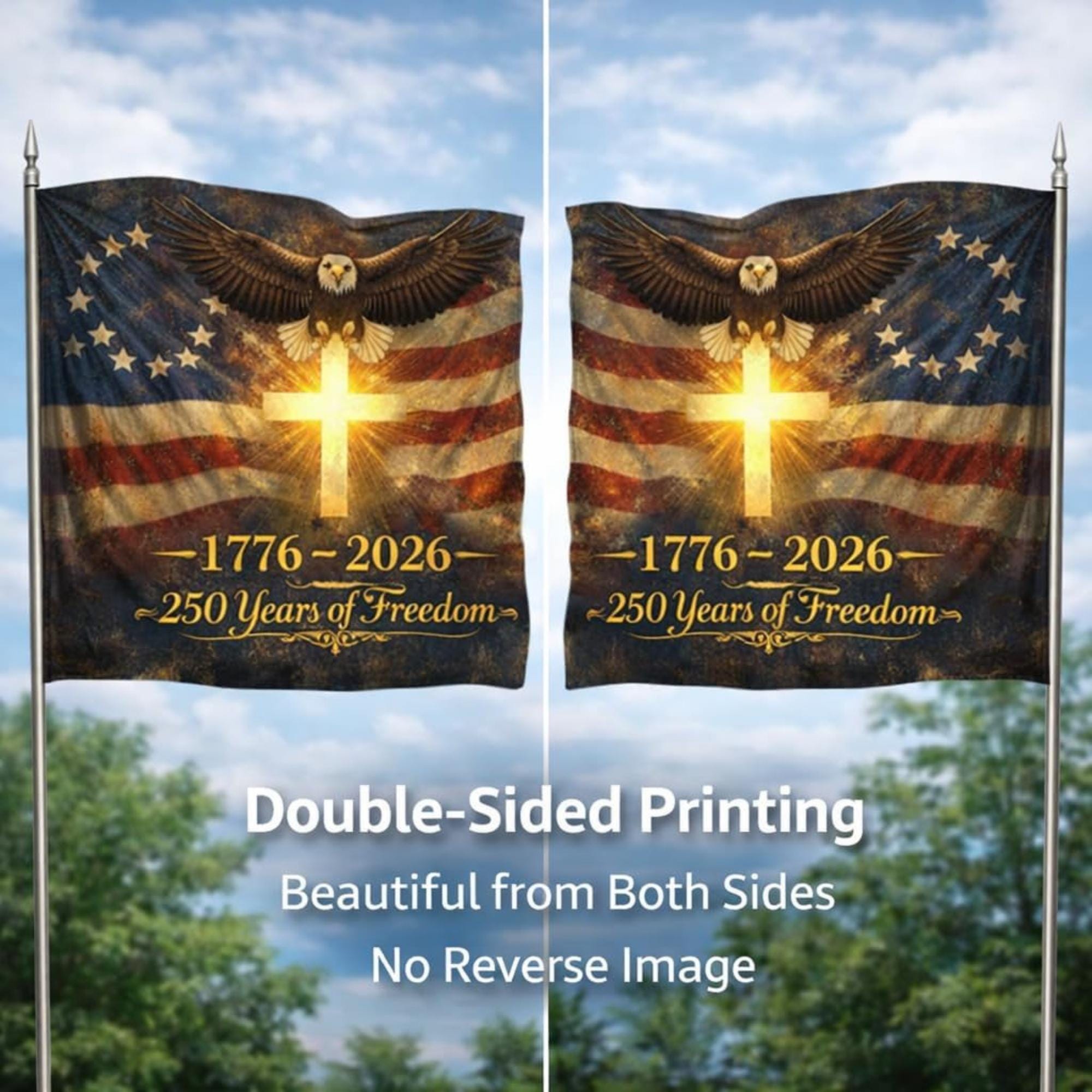 250th Anniversary USA Flag Double Sided Patriotic Outdoor Banner We The People 1776 2026 Decor