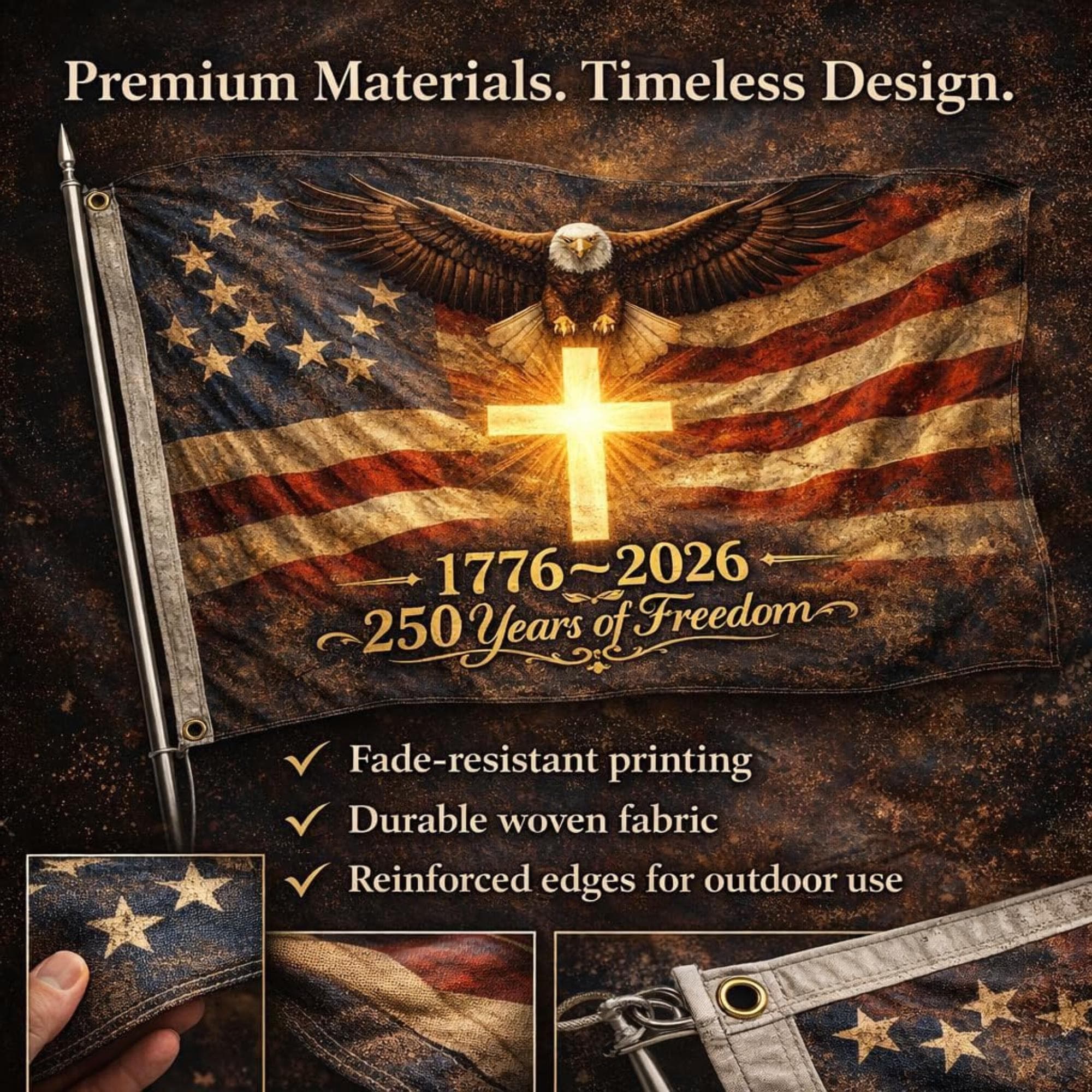250th Anniversary USA Flag Double Sided Patriotic Outdoor Banner We The People 1776 2026 Decor