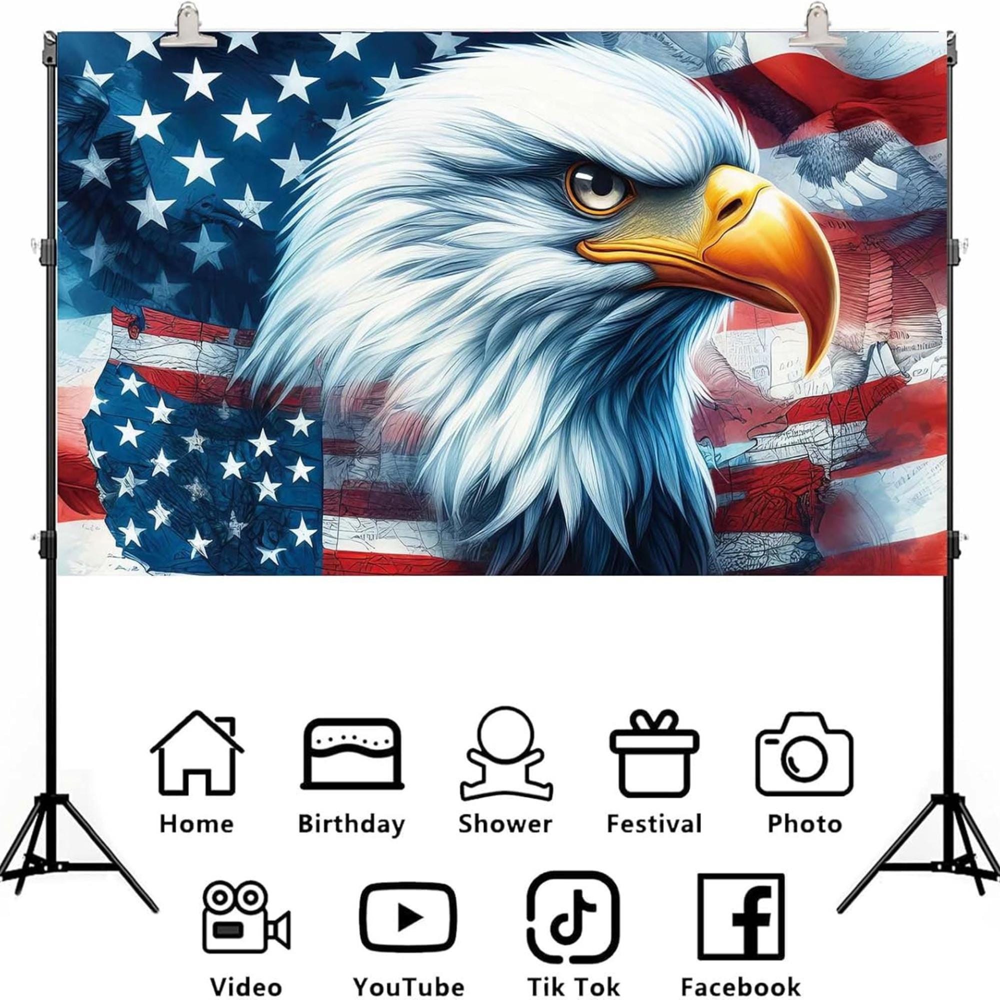 American Bald Eagle Patriotic Backdrop Banner 4th Of July Memorial Day Party Photography Decor