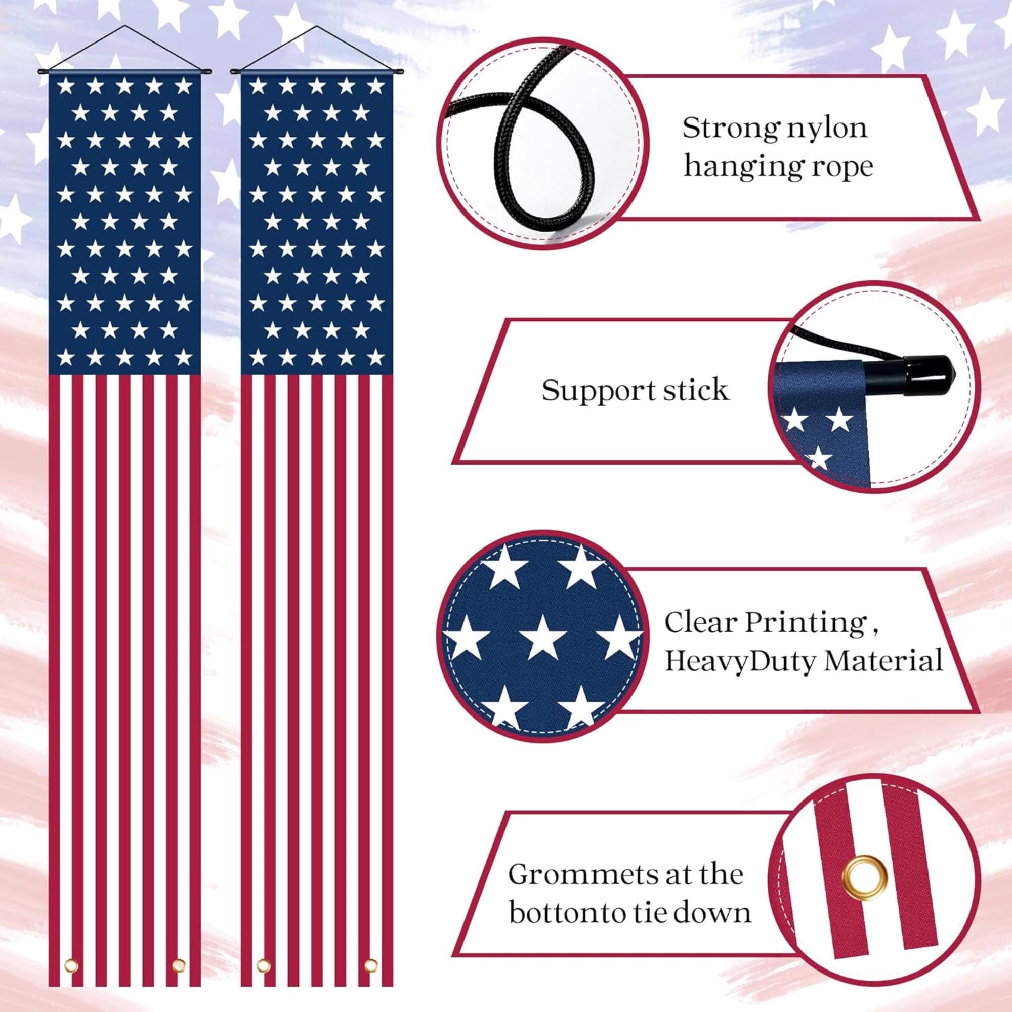 American Flag Porch Banner: Patriotic 4th July, Memorial Day Outdoor Yard Decoration