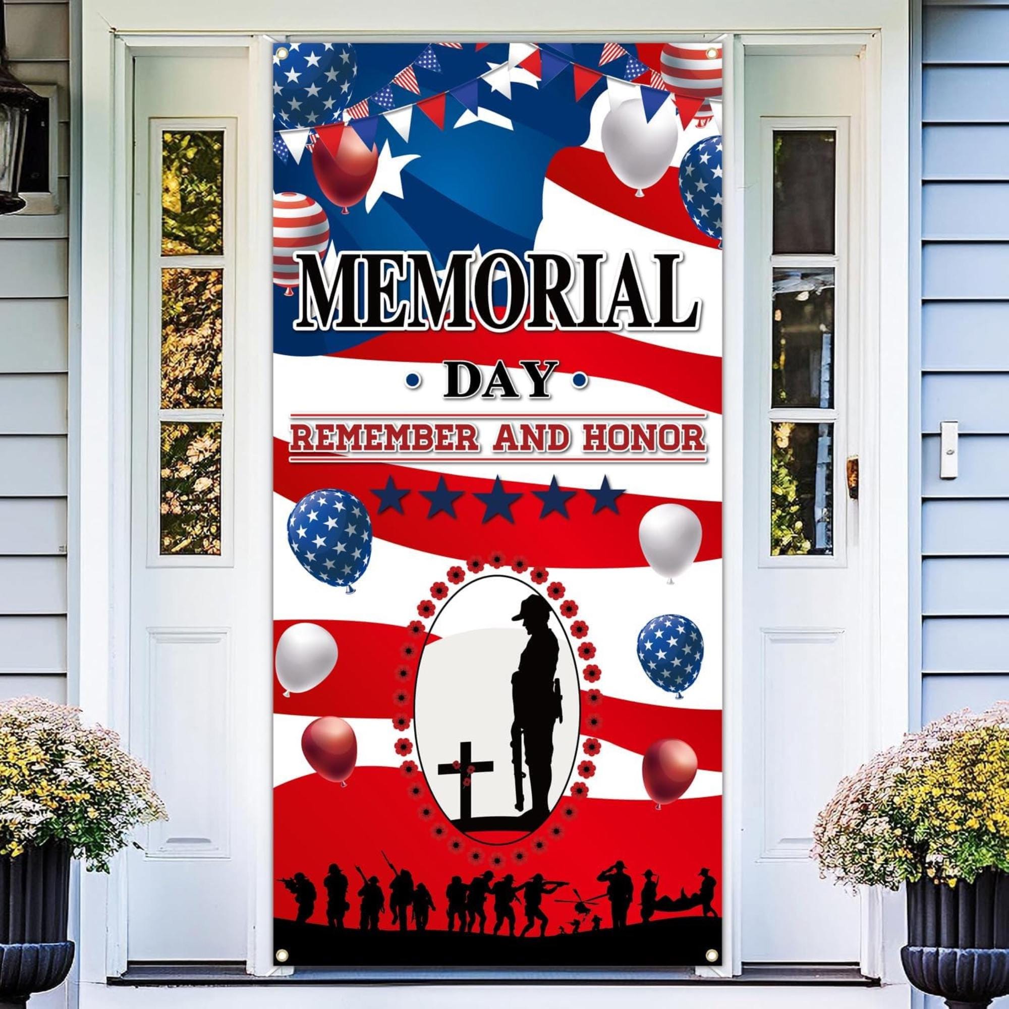 Memorial Day Remember And Honor Door Banner Patriotic USA Backdrop Party Decoration Outdoor Sign