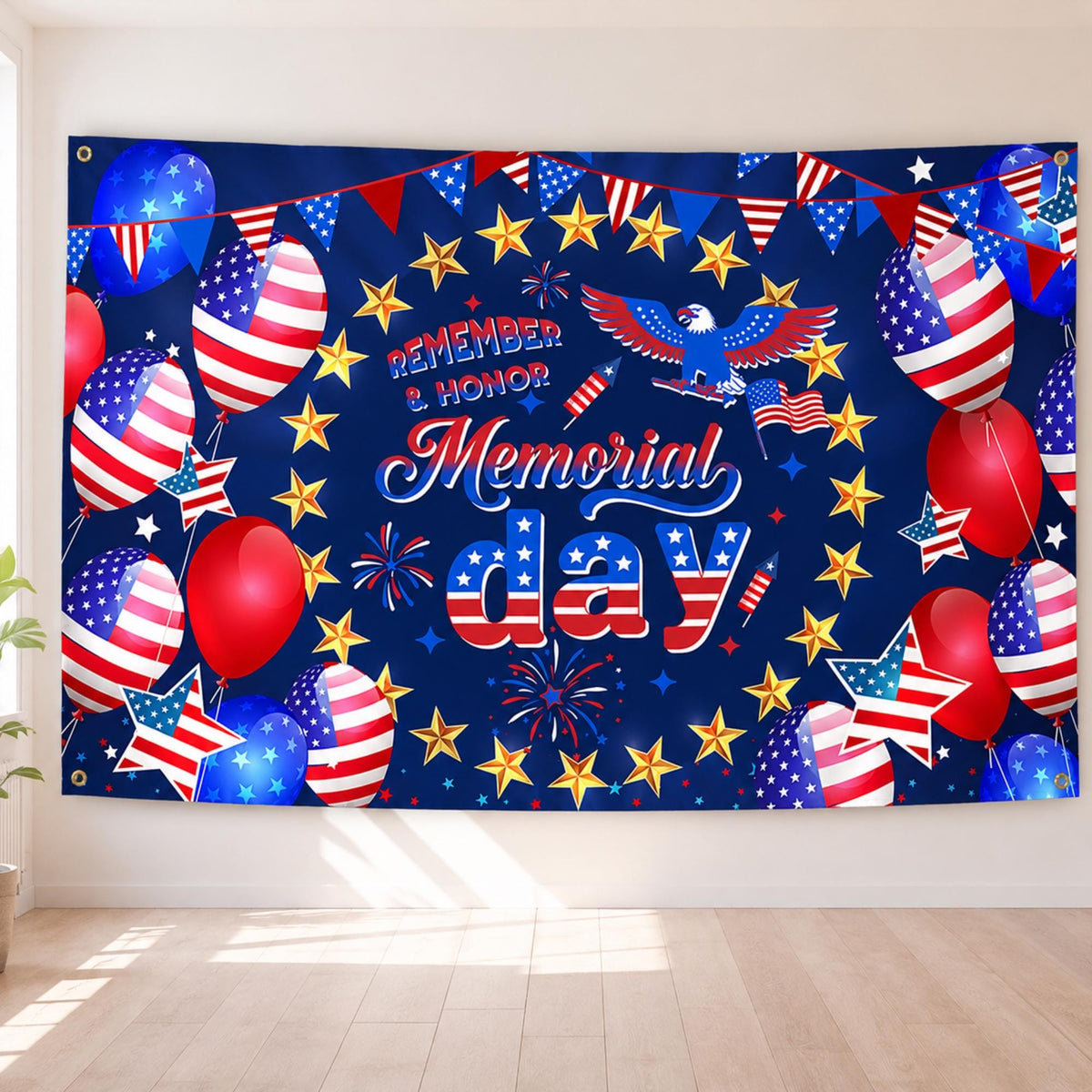 Patriotic Memorial Day 4th of July Banner: Red White Blue Party Decor