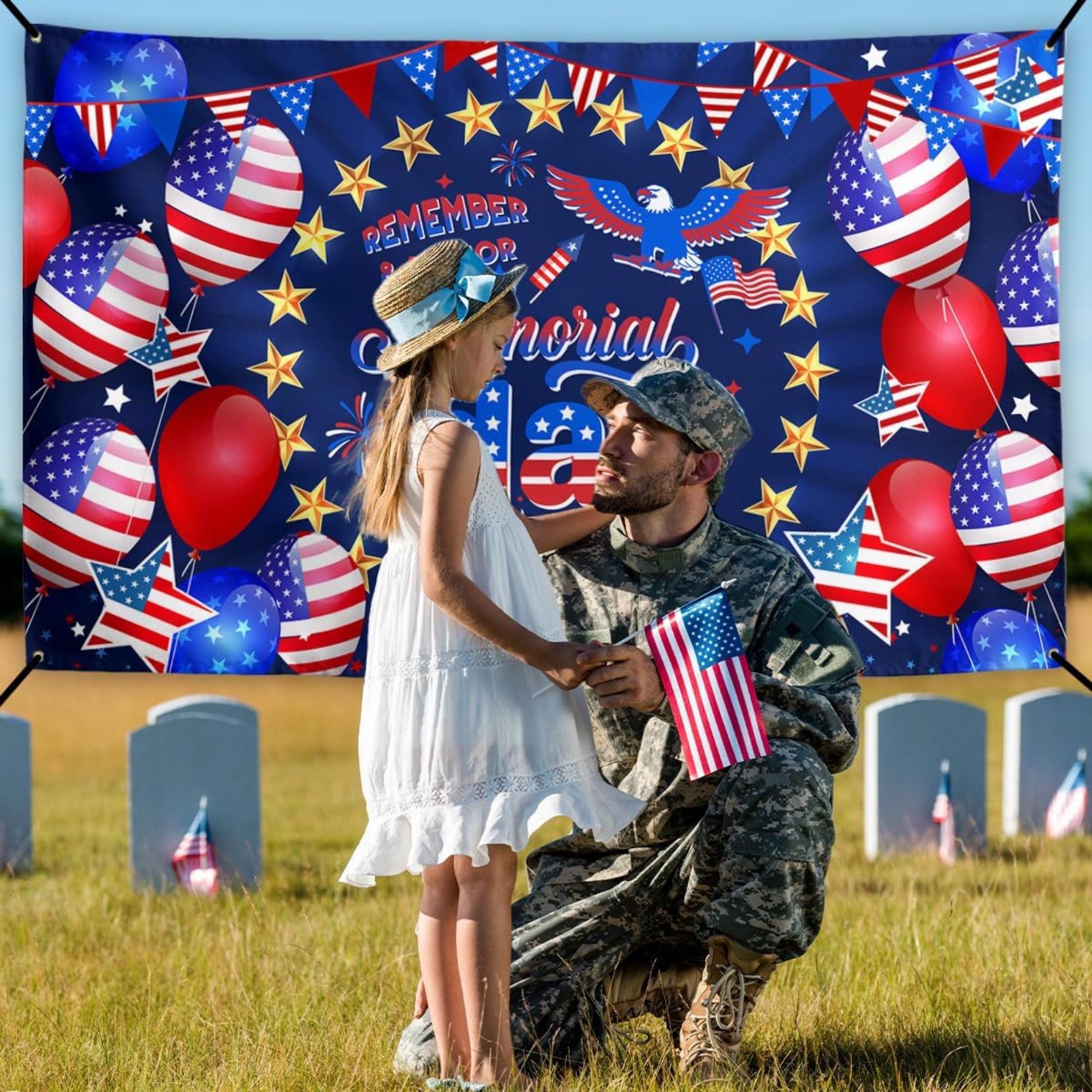 Patriotic Memorial Day 4th of July Banner: Red White Blue Party Decor