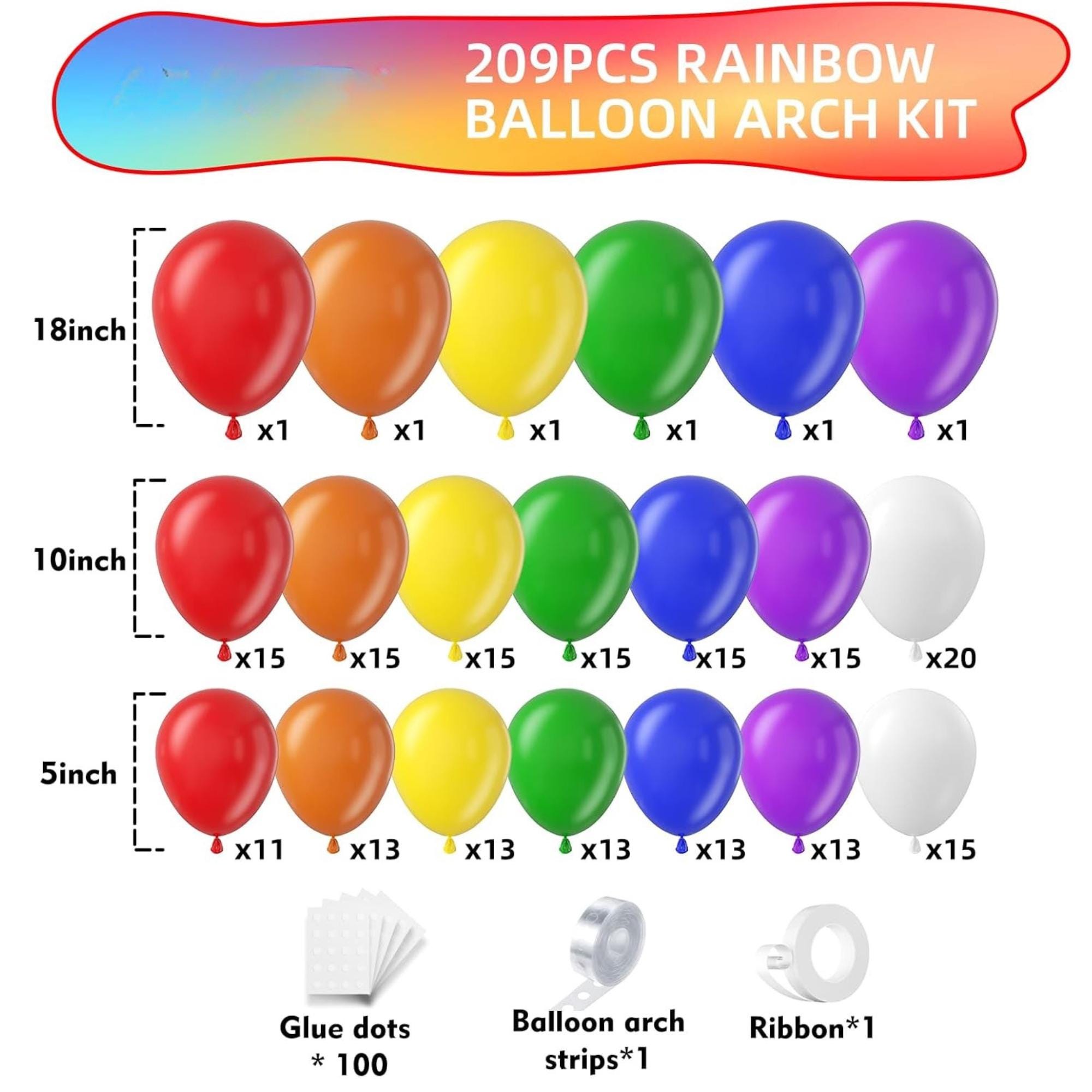 Rainbow Balloon Arch Kit 209pcs Colorful Garland Balloons Baby Shower Birthday Party Decorations