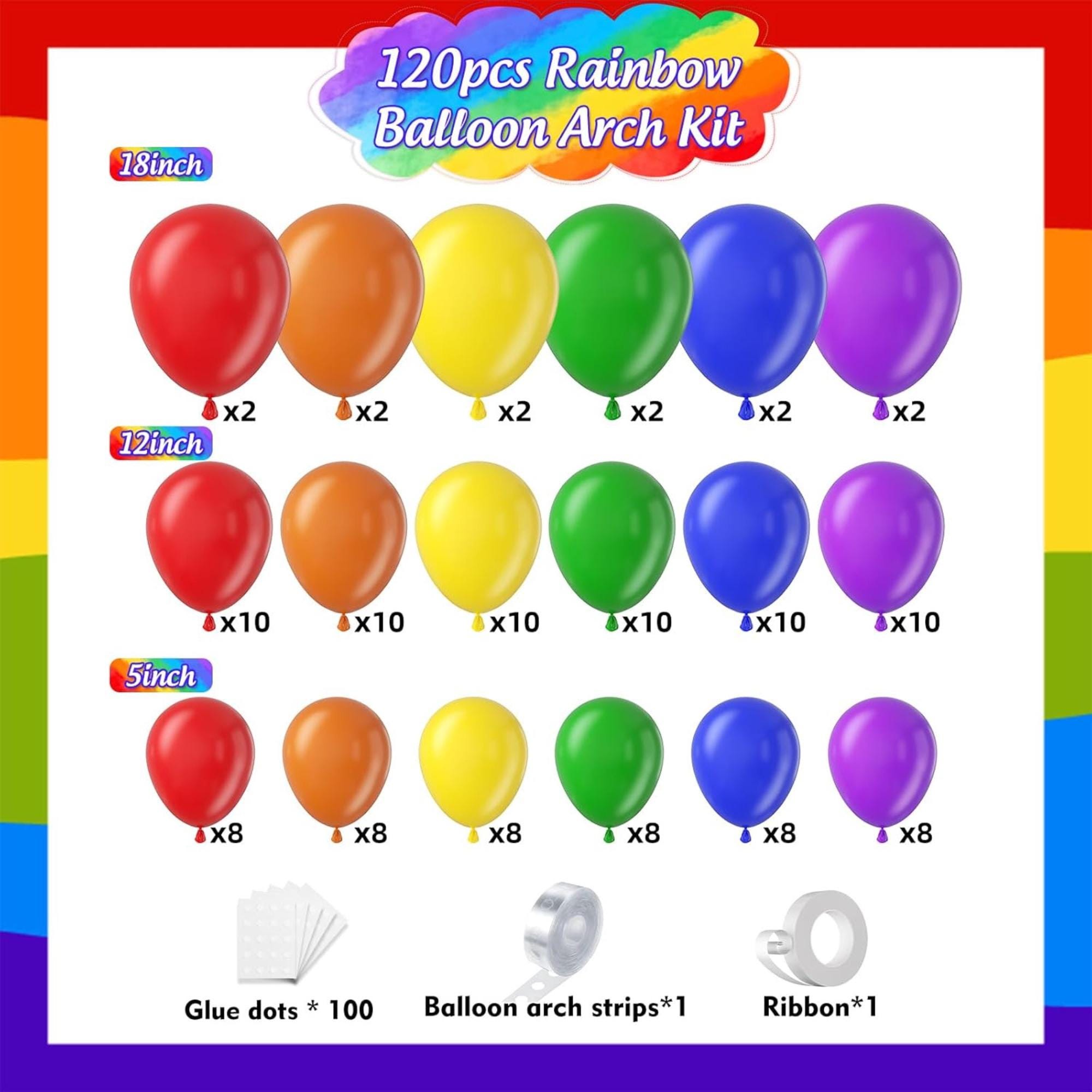 Rainbow Balloon Arch Kit 120pcs Spring Colorful Latex Balloon Garland Cinco De Mayo Decorations