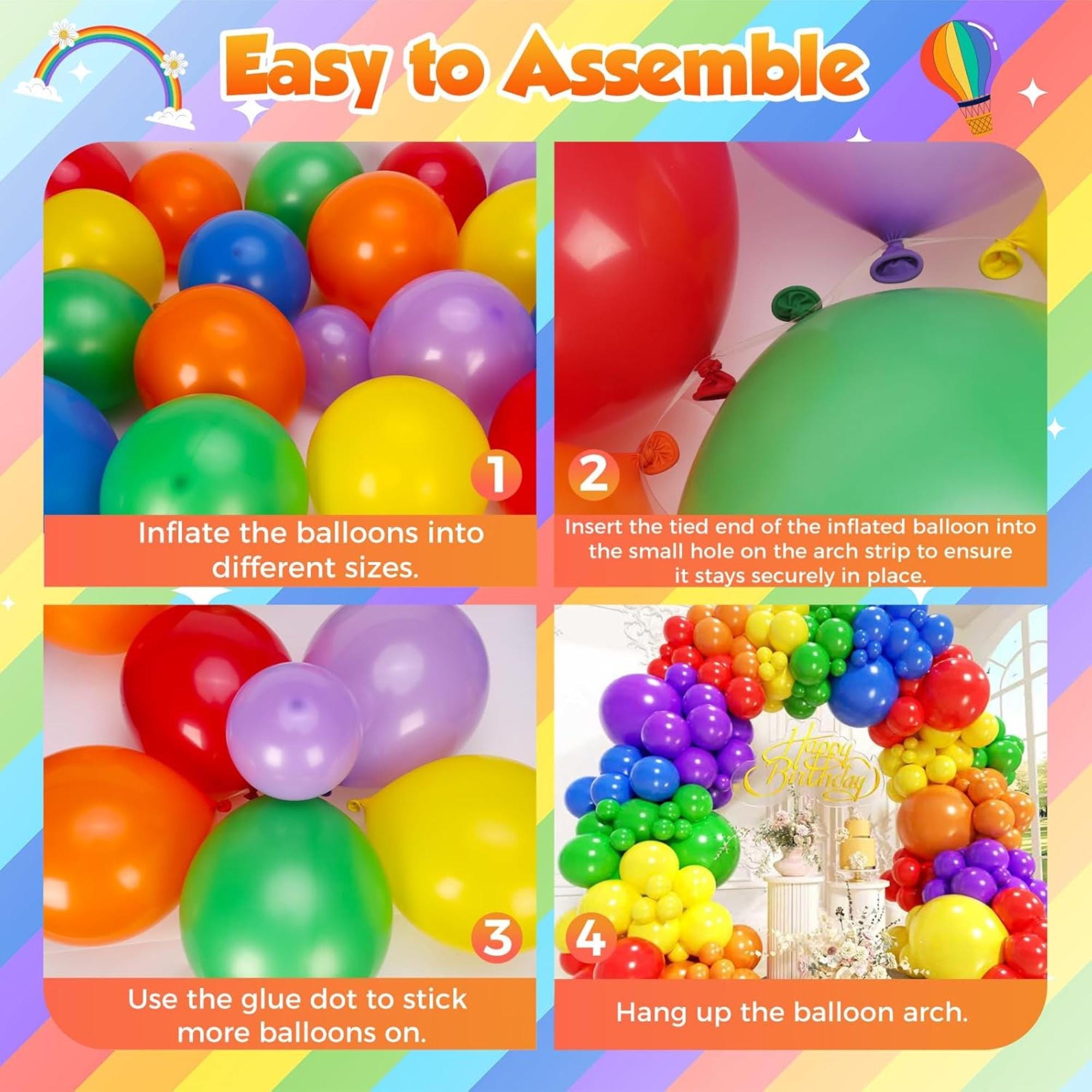 Rainbow Balloon Arch Kit 120pcs Spring Colorful Latex Balloon Garland Cinco De Mayo Decorations