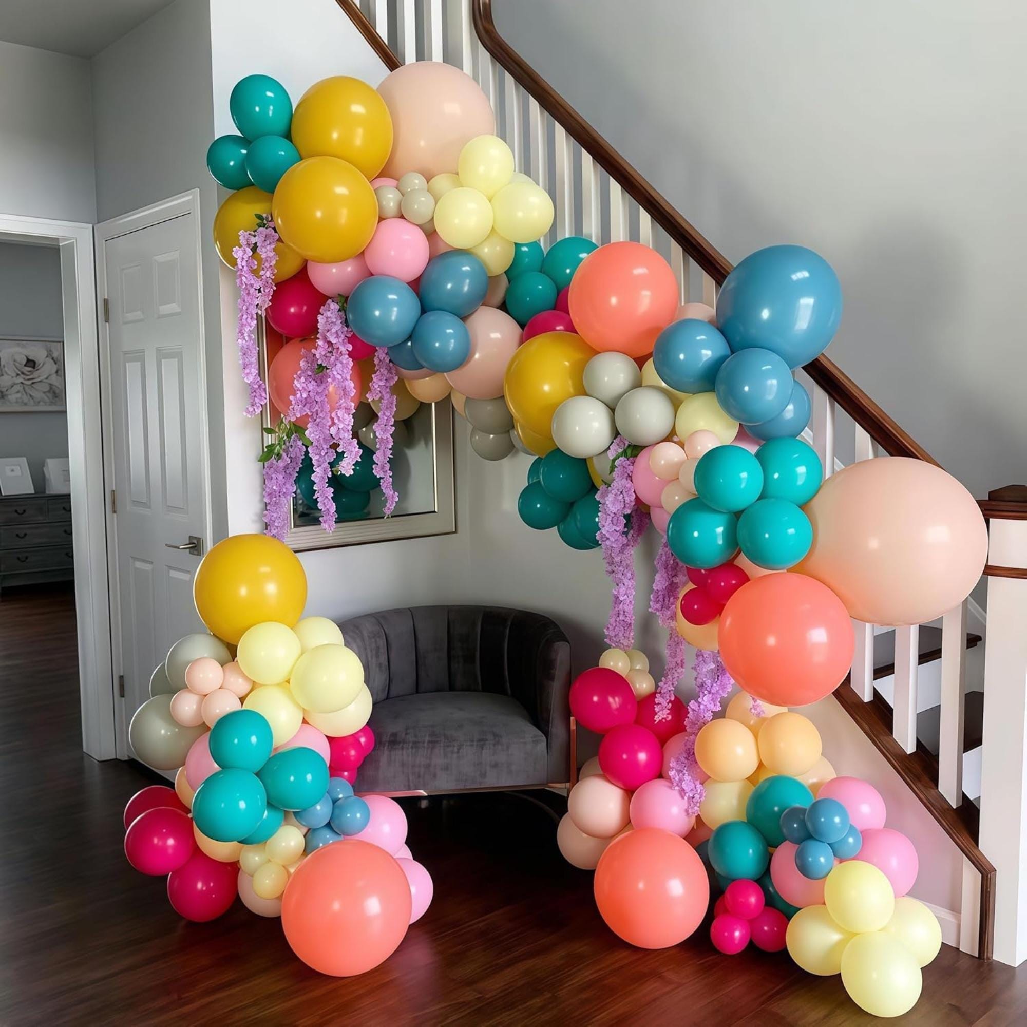 Boho Rainbow Balloon Arch Kit: Dusty Pink, Sage Green, Slate Blue Party Decorations