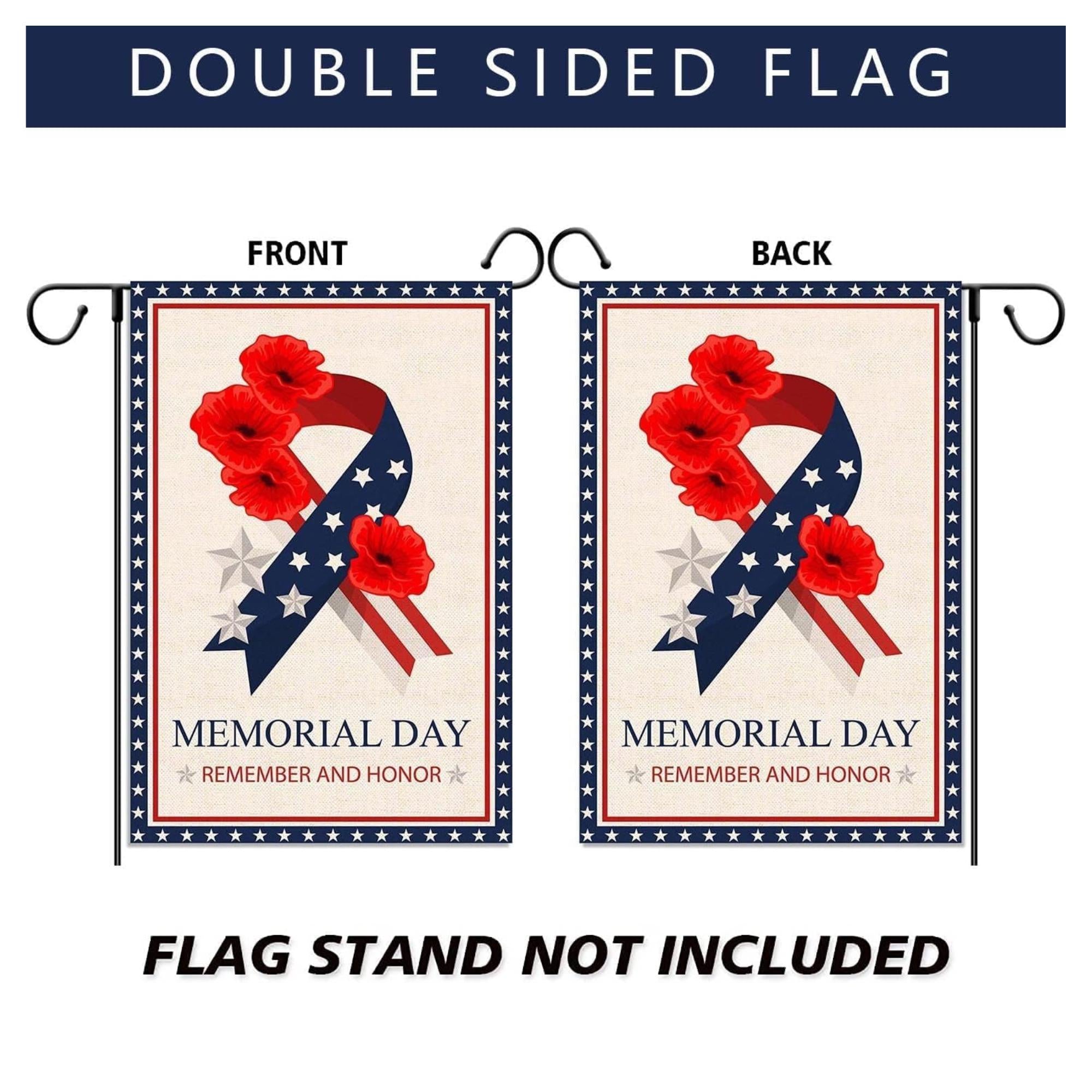 Memorial Day Garden Flag: Remember Honor Poppies Stars Stripes Patriotic Yard Decoration