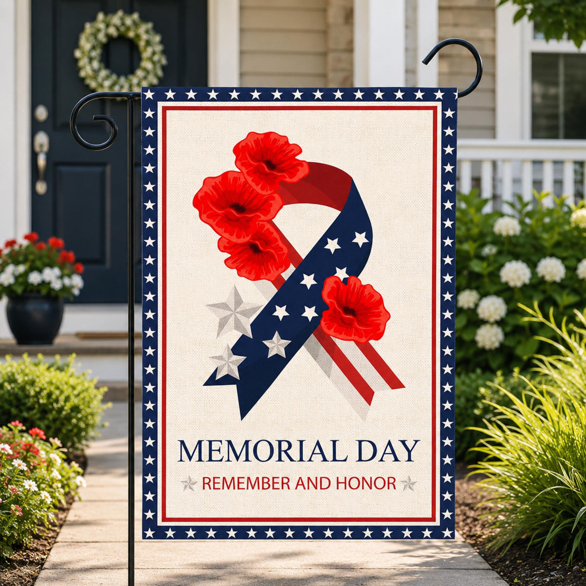 Memorial Day Garden Flag: Remember Honor Poppies Stars Stripes Patriotic Yard Decoration