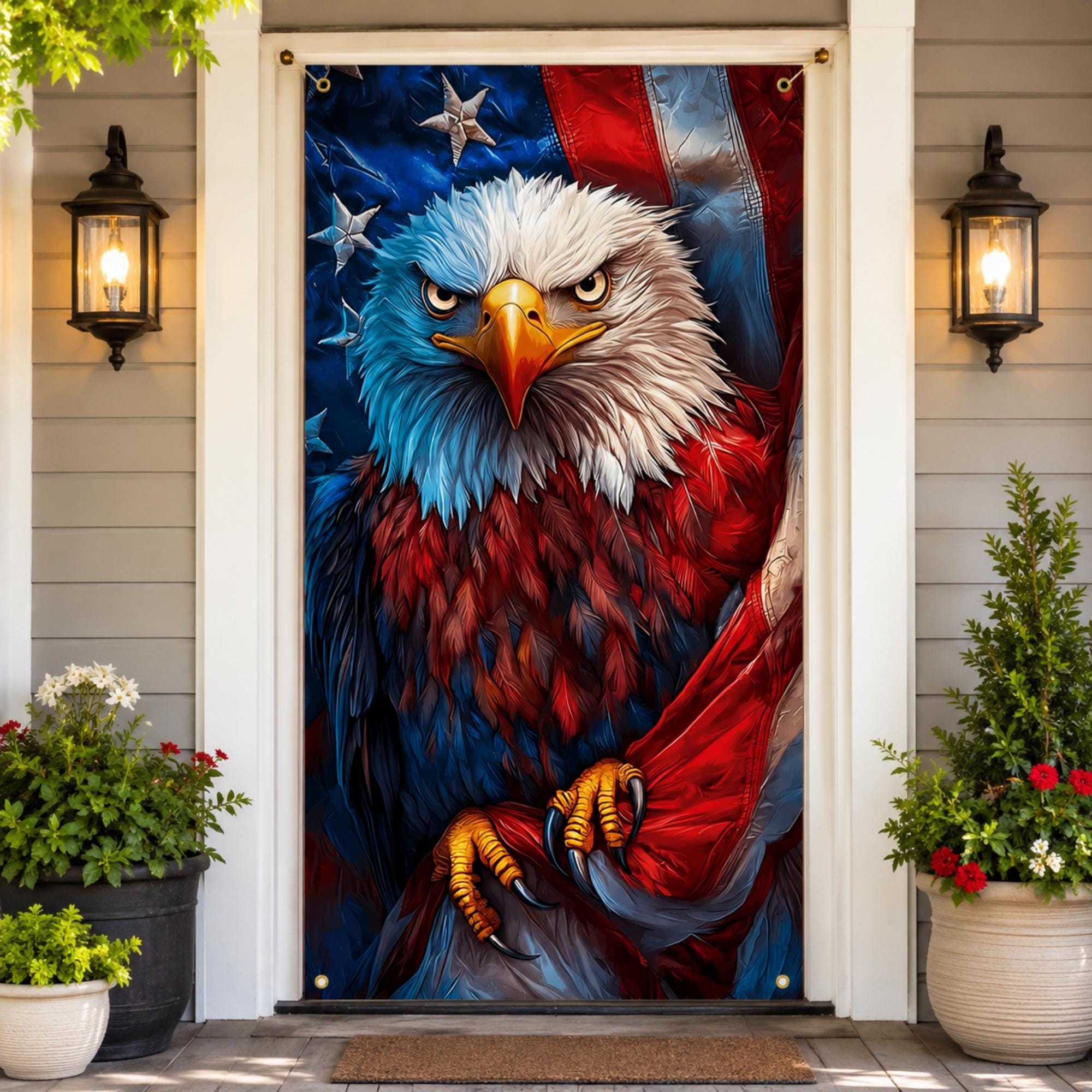 American Bald Eagle Door Cover Patriotic Backdrop 4th Of July Memorial Day Party Decoration