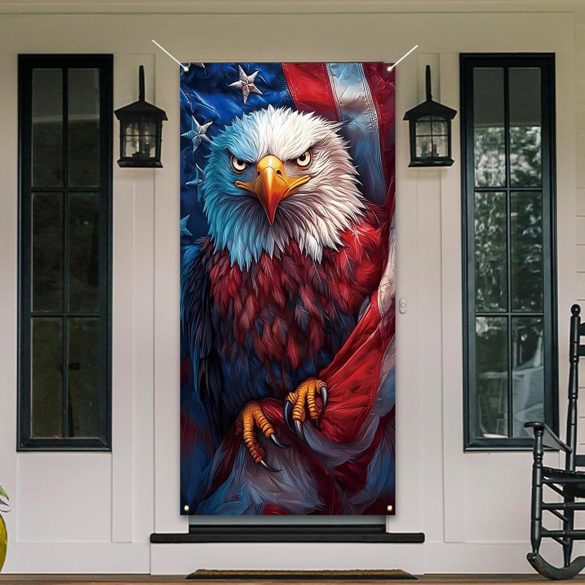 American Bald Eagle Door Cover Patriotic Backdrop 4th Of July Memorial Day Party Decoration