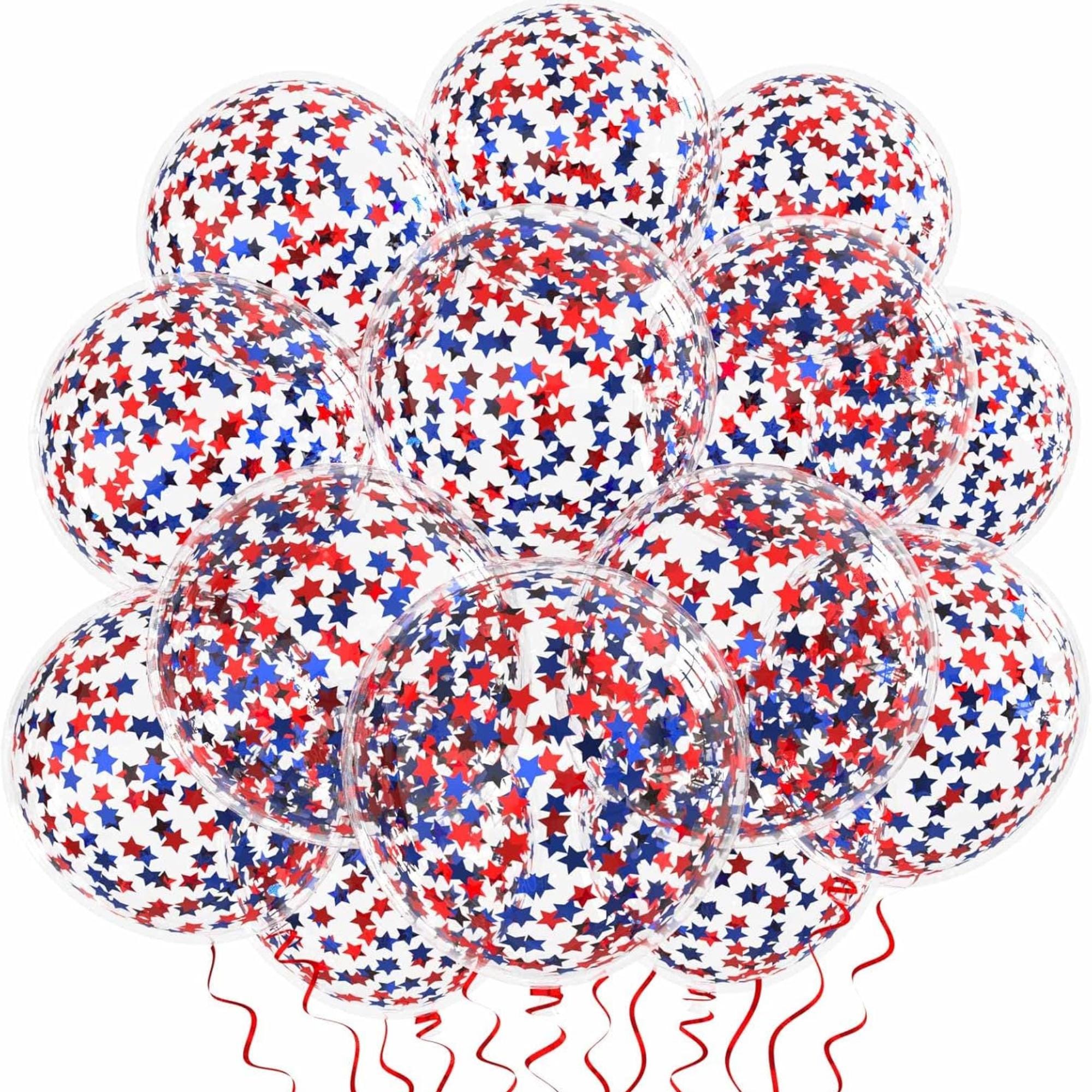 Star Confetti Balloons Red Blue Clear Latex Balloons 4th Of July Patriotic Party Decorations