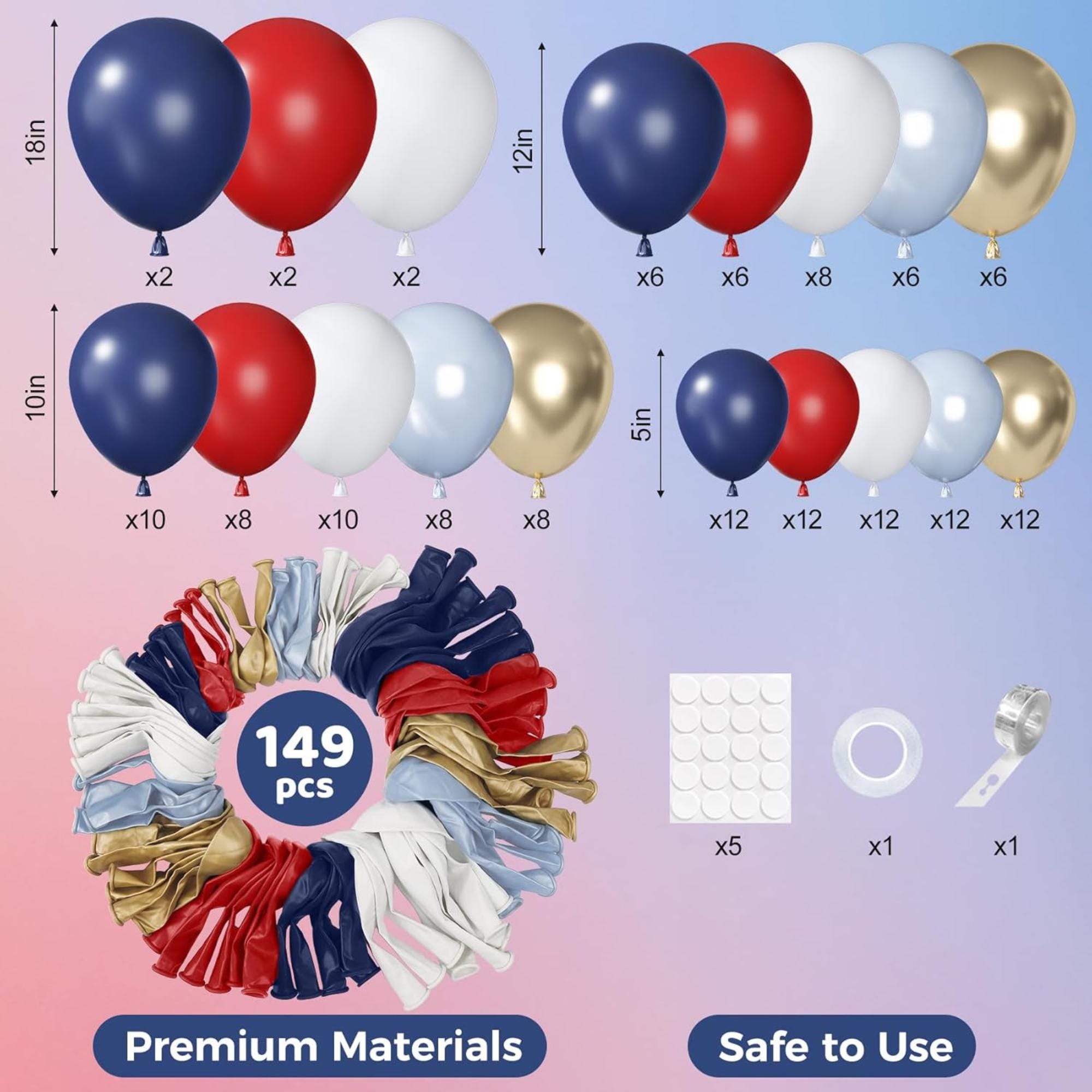 Patriotic Balloon Garland Kit Red White Blue 4th Of July Memorial Day Party Decorations